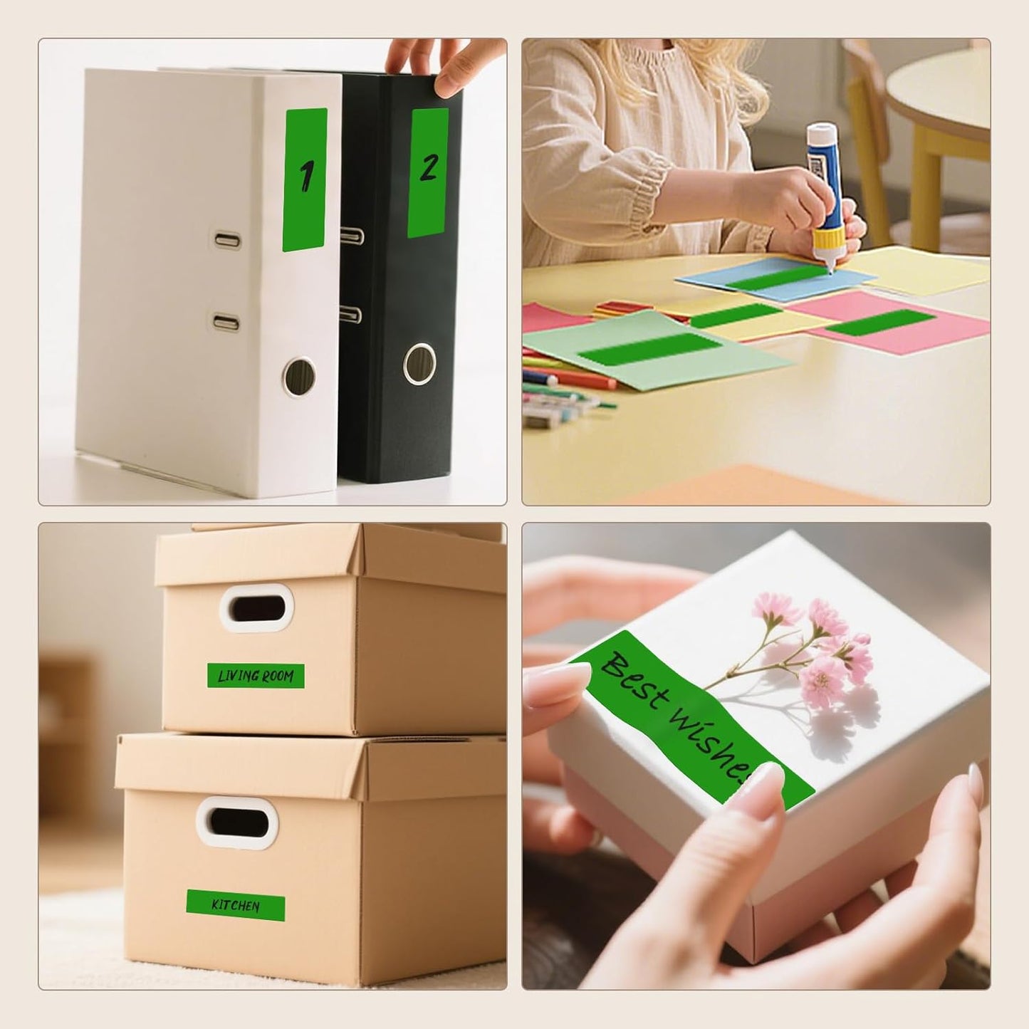 3 × 1 Inches Green Rectangle Color Coding Labels 1000 PCS, Self-Adhesive Writable Waterproof Vinyl Blank Sticker Roll for Office Home School Business