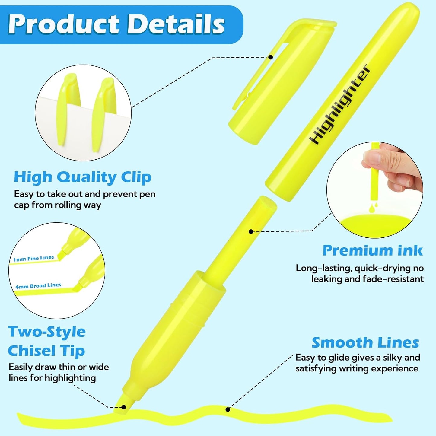 Highlighters Bulk - Quick-Dry No Bleed Markers for Office Classroom School Supplies Adults Kids Teachers Students (Yellow, 60)