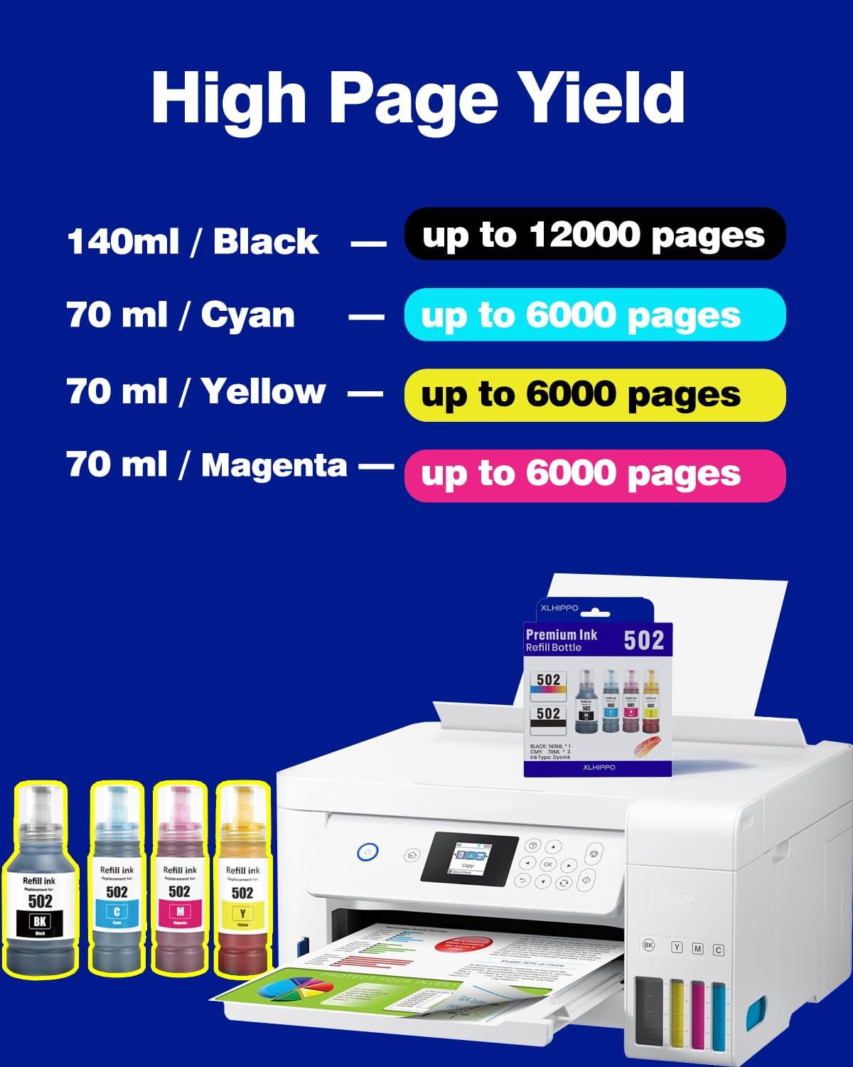 502 Ink Refill Bottle for ET-2850 ET-3850 ET-15000 ET-4850 502 Black Color Ink Compatible for Ecotank ET 2850 ET 3850 ET15000 ET-2760 ET-4760 ET 4850 ET-3830 ET-3843 2750 4750 Printer