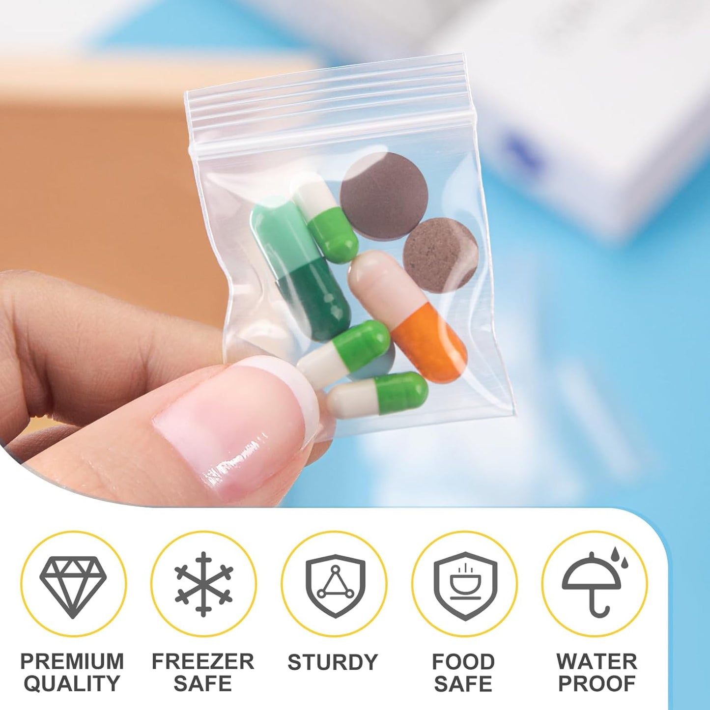 360Pcs 1.5 x 1.5 Inch Small Plastic Bags, Mini Zip Lock Baggie for Pills, Rings, Jewelry, Storage, Resealable Seal