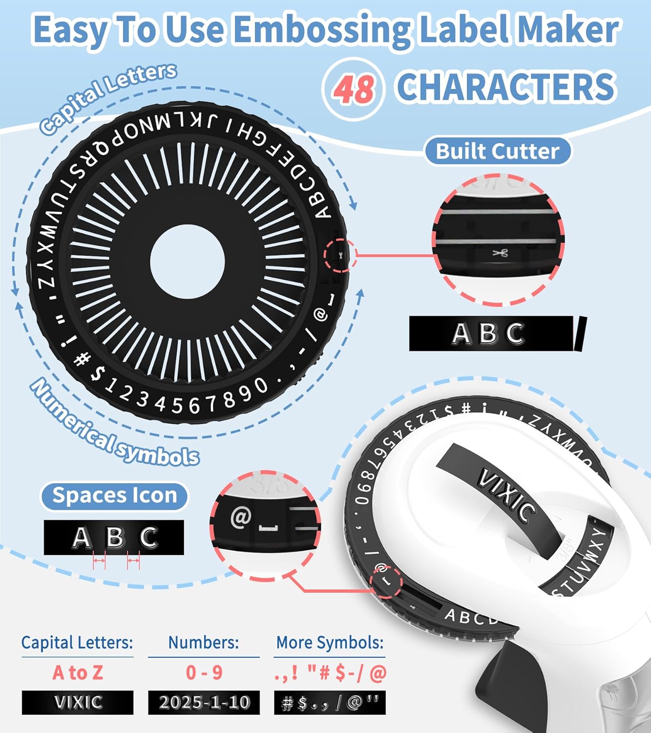 Embossing Label Maker Machine with Tapes, Vintage Retro Manual Punch Old School Embossed Labeler with 10 Rolls 3D (3/8") Embosser Tapes for Home Kids DIY Crafting & Scrapbooking, Black