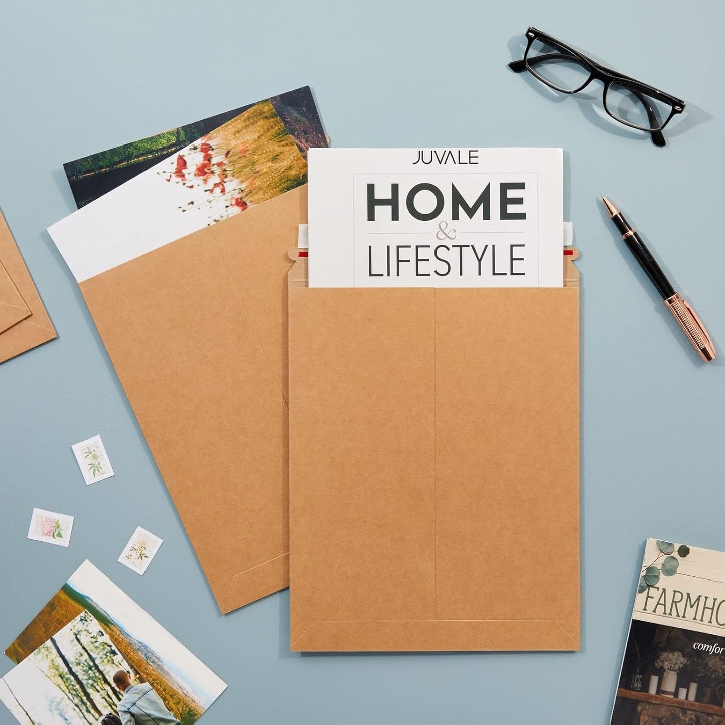 Juvale Comic Book Mailers - 9 x 11.5 in, Kraft Brown, 25-Pack, 450 GSM - Flat Cardboard Comic Mailers with Peel & Seal Closure - Non-Bendable Stay Flat Photo & Document Protection