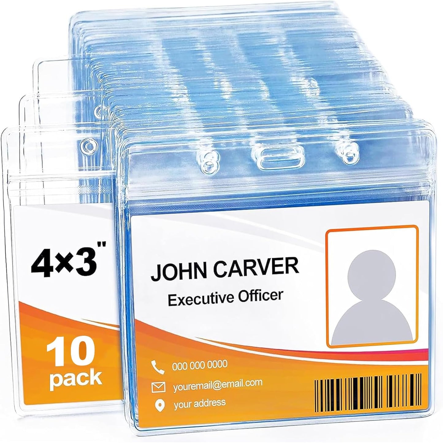 10 Pcs Clear Plastic Extra Thick Horizontal Card Holders, 4x3 Inch Sealable Waterproof Name Badge Bank ID Card Protector