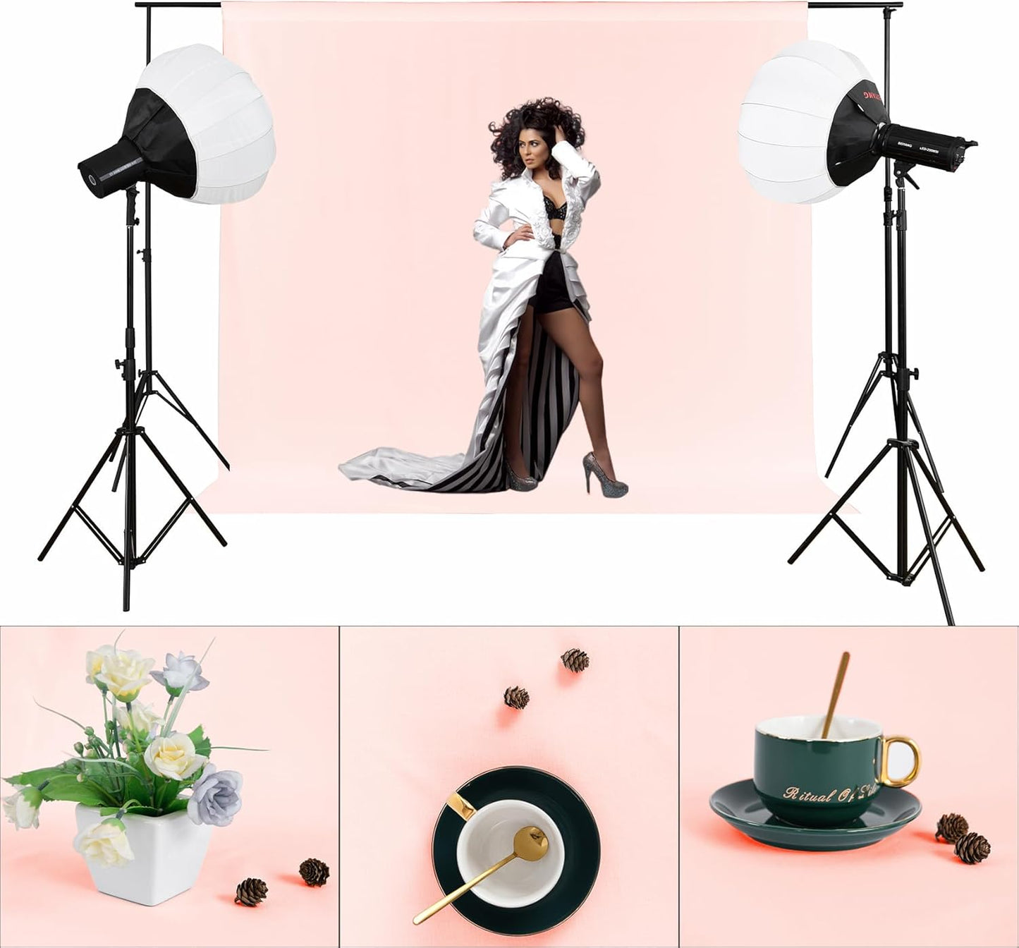 Joccun 6X9FT Blush Pink Backdrop Background for Photography,Polyester Backdrop Curtain Background Screen for Photography,Photoshoot,Video Recording,Studio(6X9ft,Blush Pink)