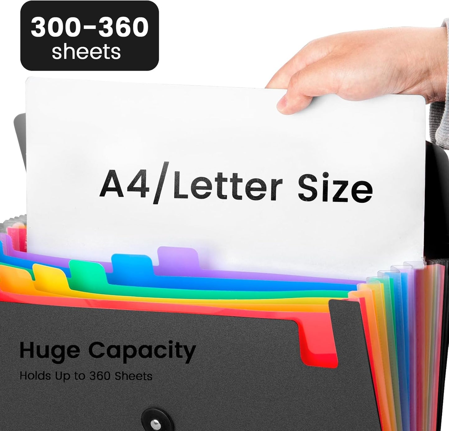 13 Pocket Accordion File Organizer with Elastic Closure, Expanding File Folder for Letter Size A4 Papers, Ideal for Home, Office Supplies, College Essentials - Black