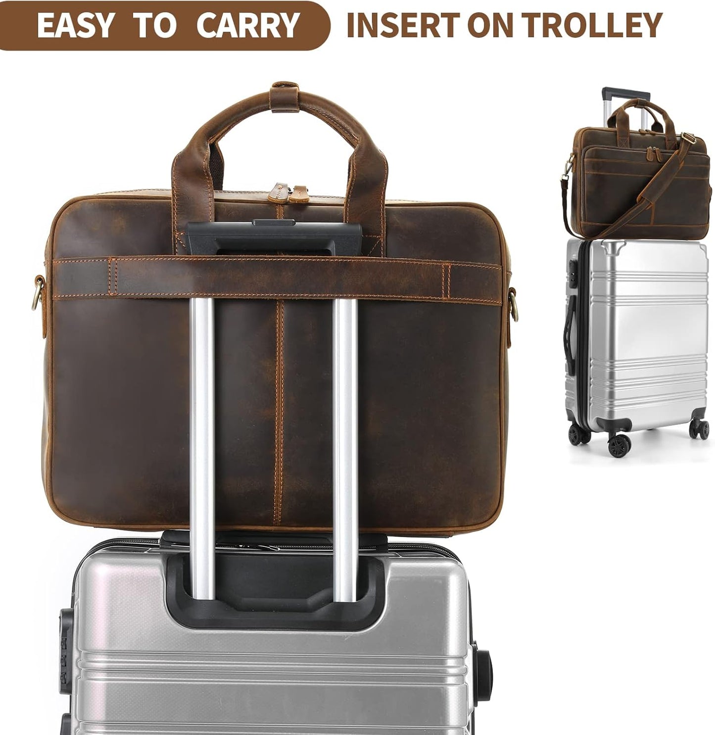 Jack&Chris Leather Briefcase for Men,Business Travel Laptop Messenger Bags