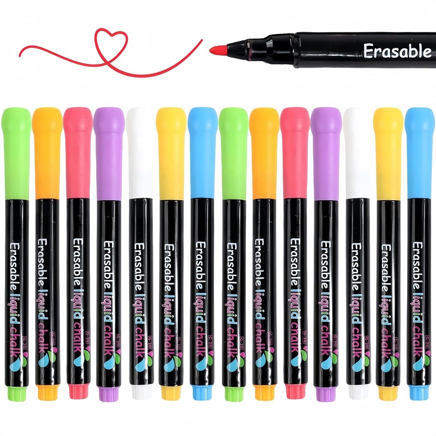 14-Color Neon Markers, erasable liquid chalk for LED Note Board, Whiteboard, Glass, Porcelain, Fabric – Non-Toxic, Quick-Dry, Safe for Kids, Anti-Choke Caps, Easy Erase