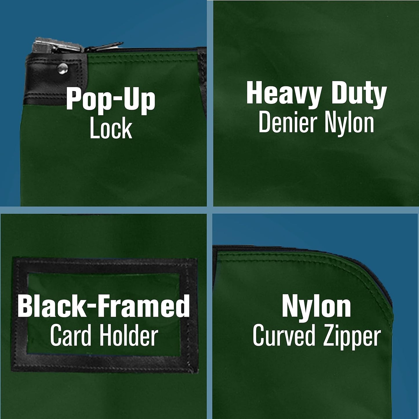 BankSupplies HIPAA Locking Courier Bags with Handles & Card Holder Keyed Differently - Forest Green - 19W x 15H - Durable Laminated Nylon Fabric - Metal Pop