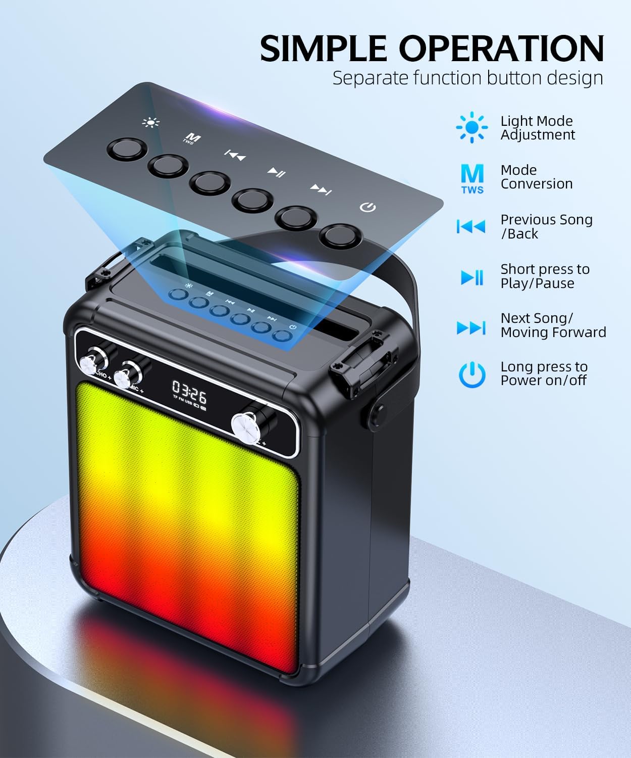 Karaoke Machine,Karaoke Machine for Adults,Bluetooth Speaker with 2 Wireless Karaoke Microphones for Adults & Kids with LED Lights,Karaoke Microphone with PA System Supports TF Card/USB/FM/AUX/TWS