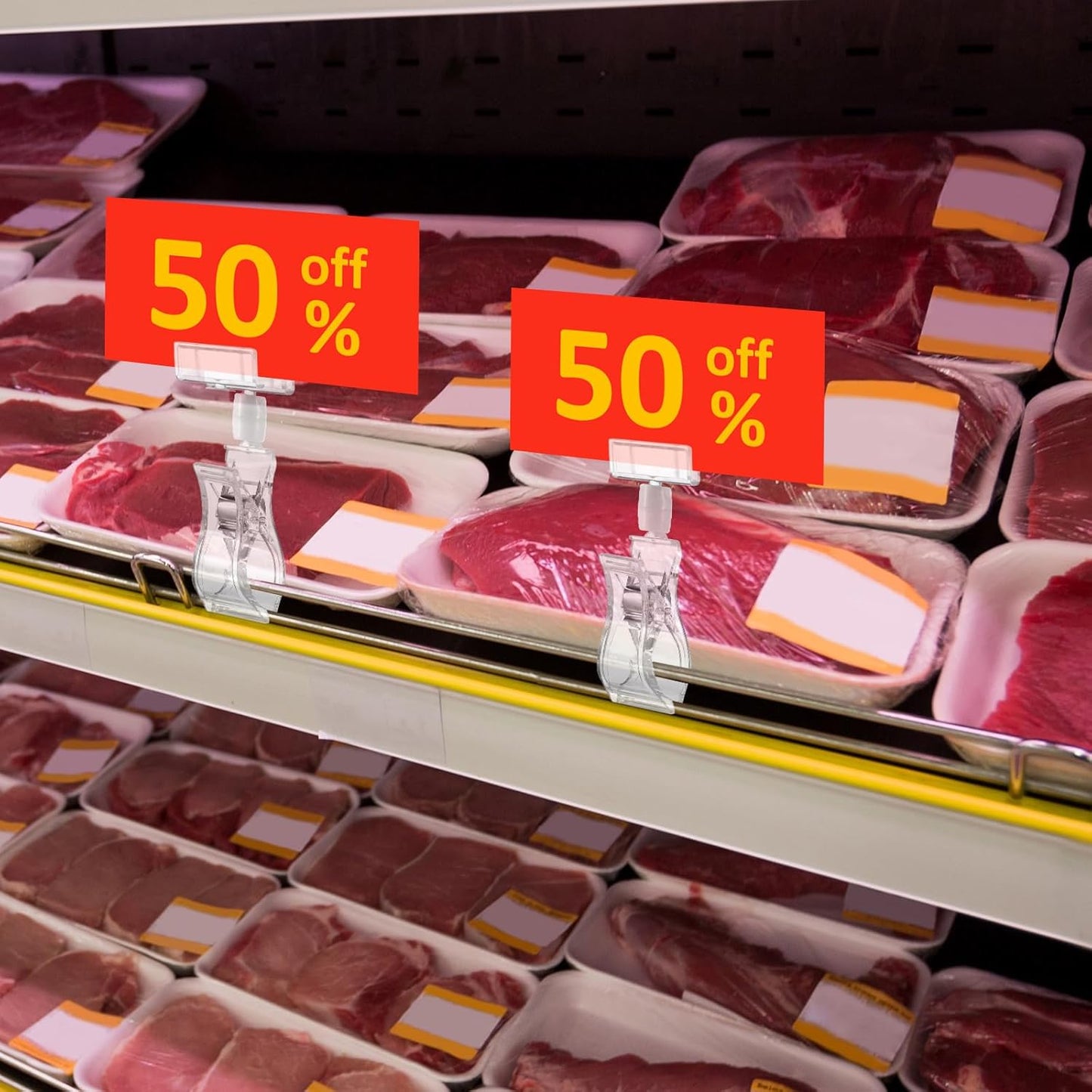 50 Pcs Plastic Sign Holder Clip Clear Food Signs Clip Swivel Price Signs Clip Rotatable Price Rack Shelf Clips for Merchandise Sign Clip Double Display Clips for Retail Cards