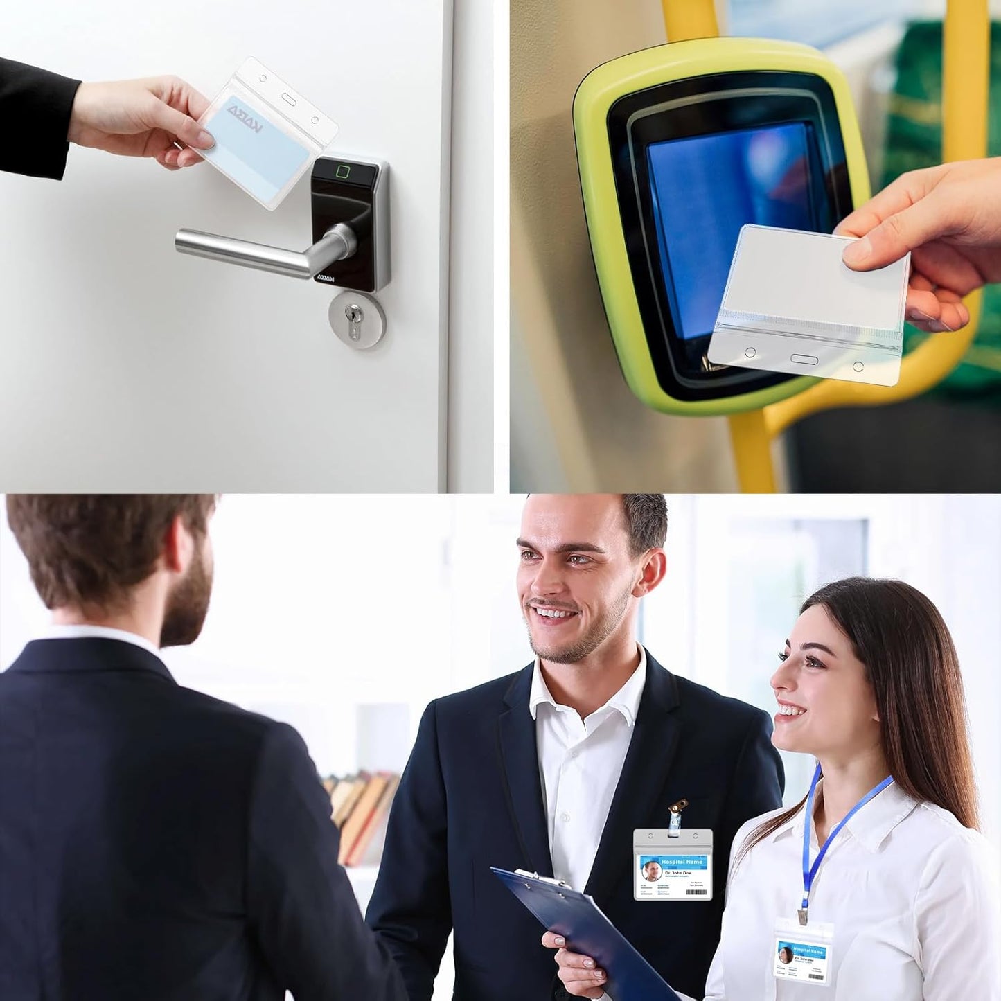 300 Pieces Clear Plastic Horizontal Name Badge ID Card Holders Horizontal Name Badge ID Card Holders with Waterproof Resealable Zip Transparent PVC Sleeve Cover for Office School