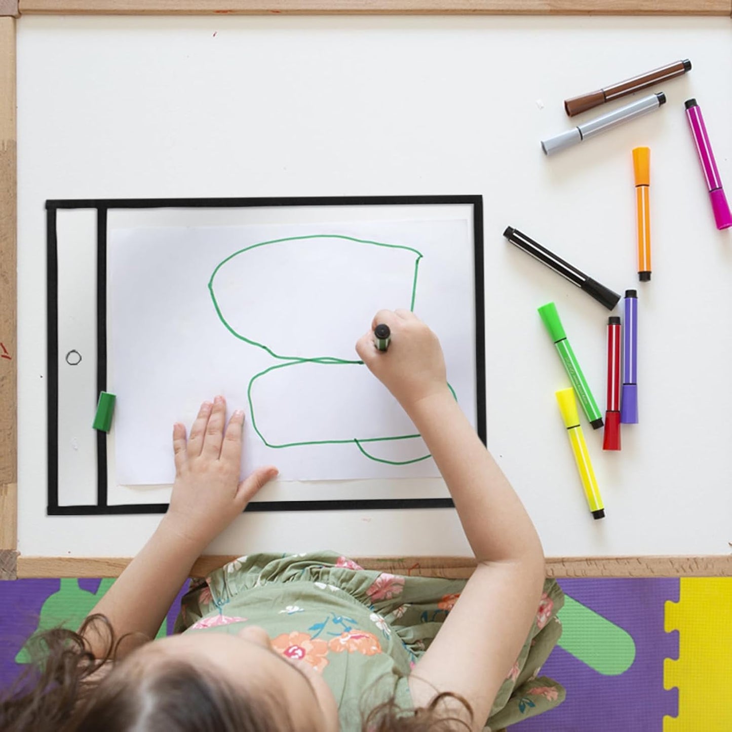 Heavy Duty Dry Erase Pockets 9x12, Job Ticket Holders 50 Pack Plastic Paper Sleeves Sheet Protectors 8.5 x 11 Clear Document Sleeves for Shop Office Classroom Home, Black