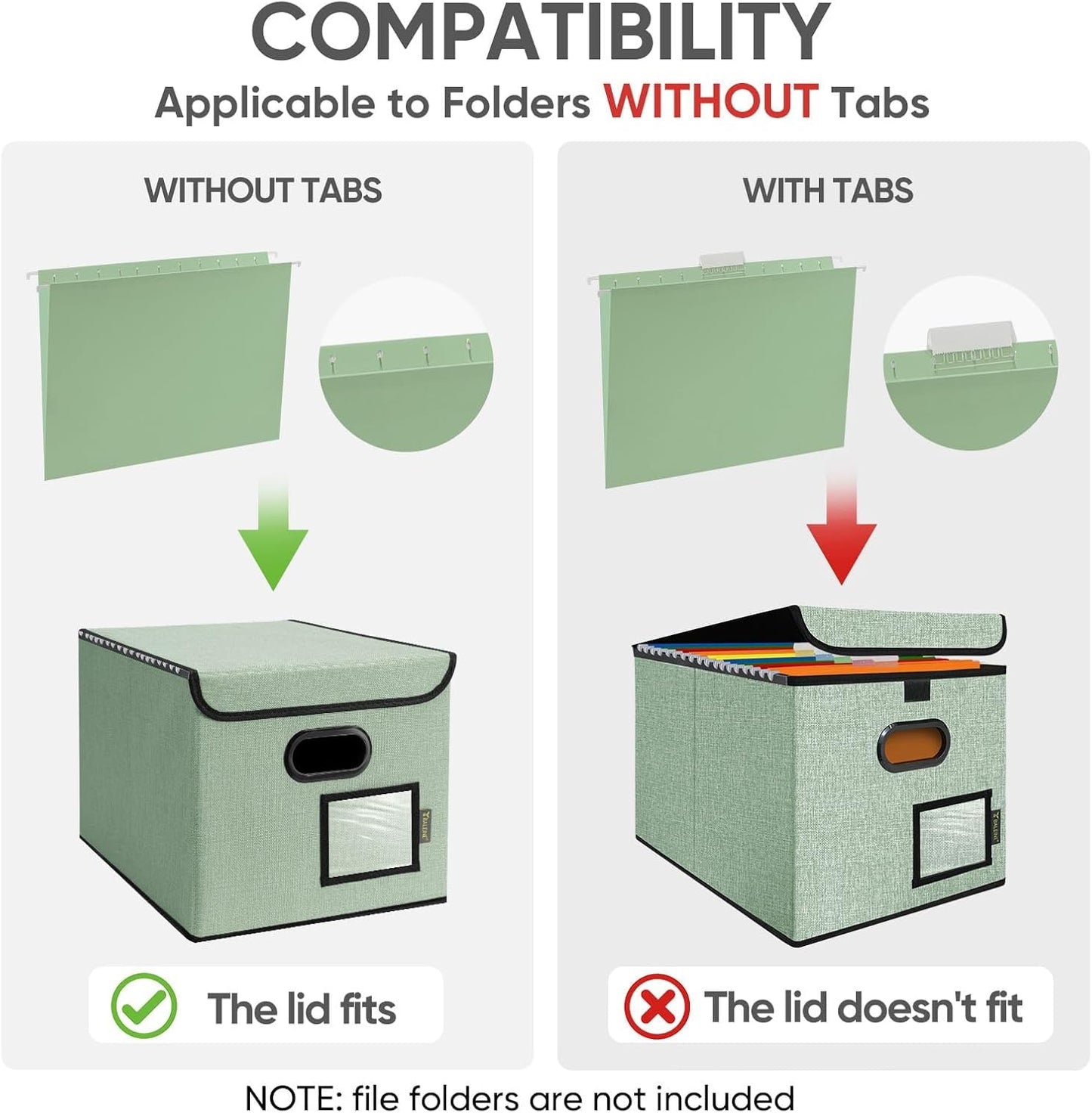 BALEINE File Organizer Box with Lid, Collapsible File Folder Organizer with Plastic Slide, Hanging File Folder Box for Office Document Storage (1 Pack, Green)