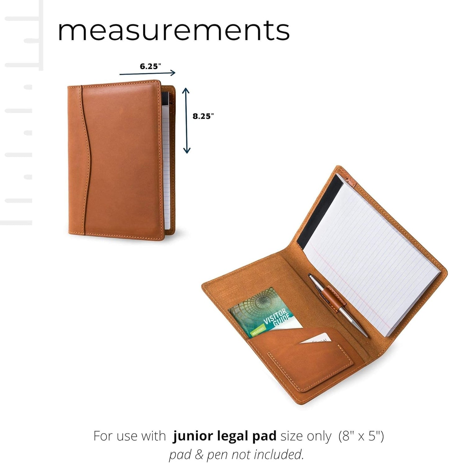 PEGAI Junior Legal Pad Folder Organizer | Portfolio Binder, Resume Interview Document Organizer Folio | Personalized Leather Binder Padfolio with Business Card Organizer | Eriksen (Cognac)
