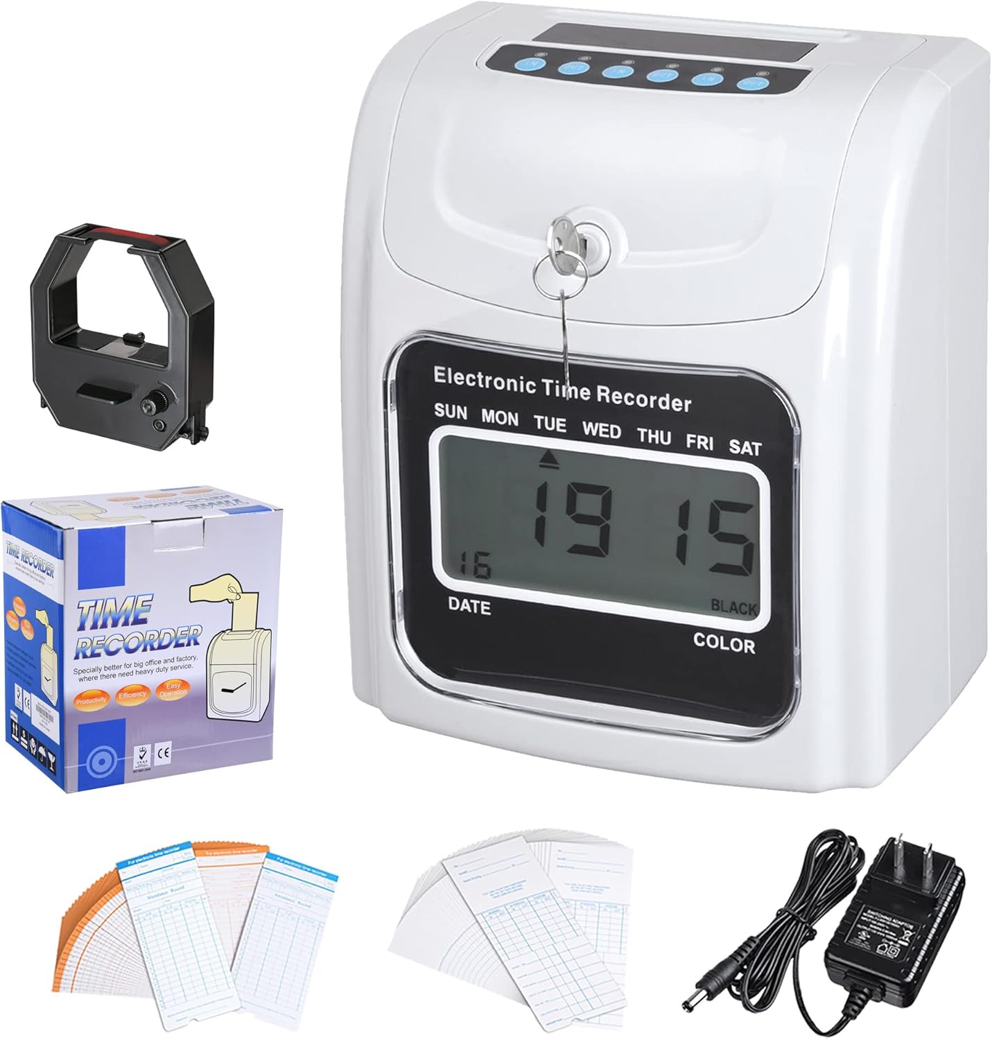 Yescom Employee Attendance Punch Time Clock Payroll Recorder LCD Display w/ 100 Cards
