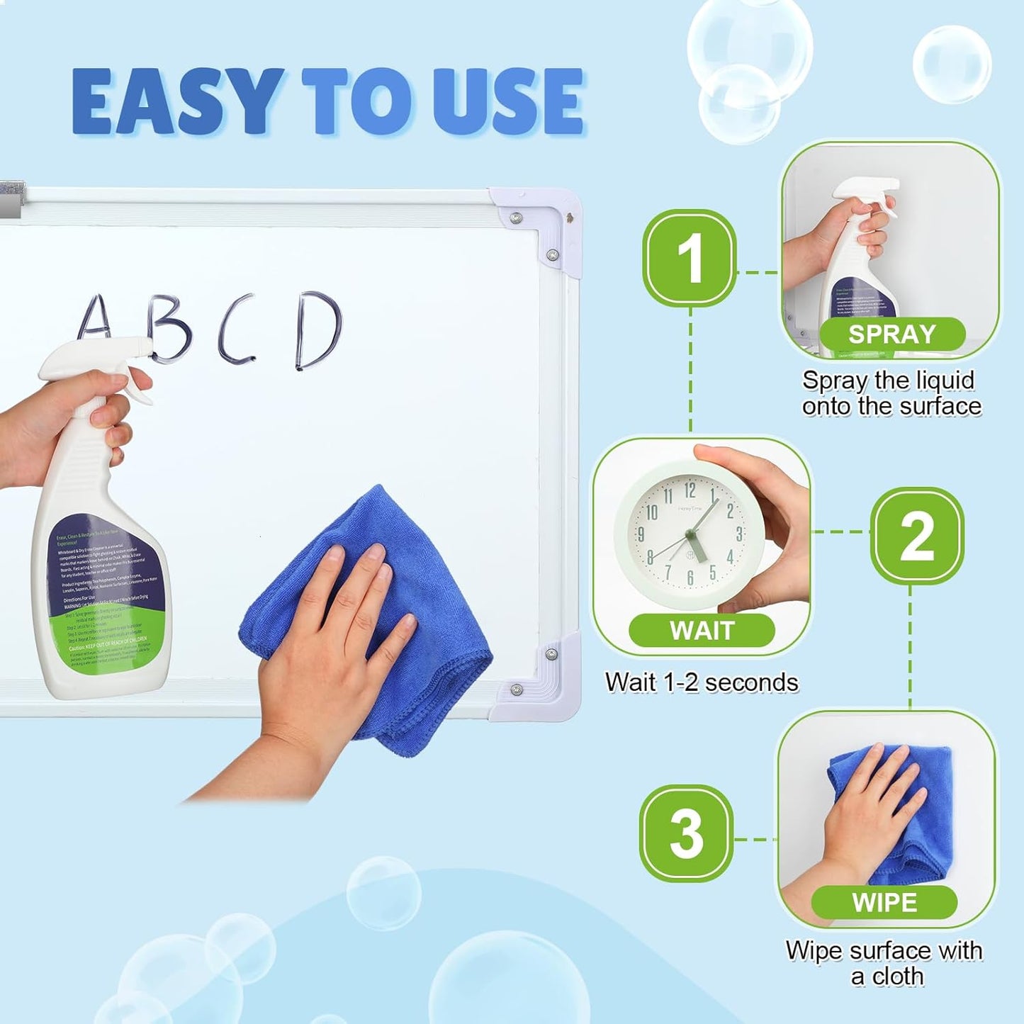 8 Pcs Whiteboard Cleaner Set 4 17 fl oz Dry Erase Board Liquid Cleaner with 4 Cloths White Board Cleaning Spray for Classroom Chalkboard Home Office