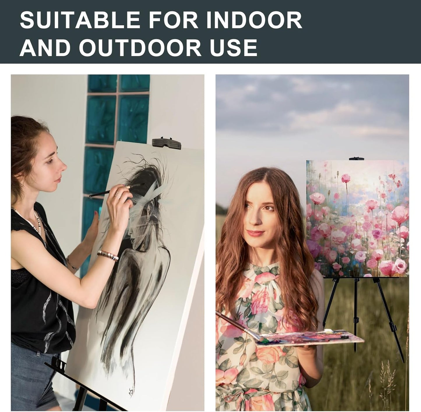 AROIC Art Painting Artist Easel Stand, Painting Display Easel Stand,Portable Adjustable Iron Tripod Display Stand with Bag, Height from 20 to 66 in for Table-Top/Floor Drawing and Displaying(2 Pack)