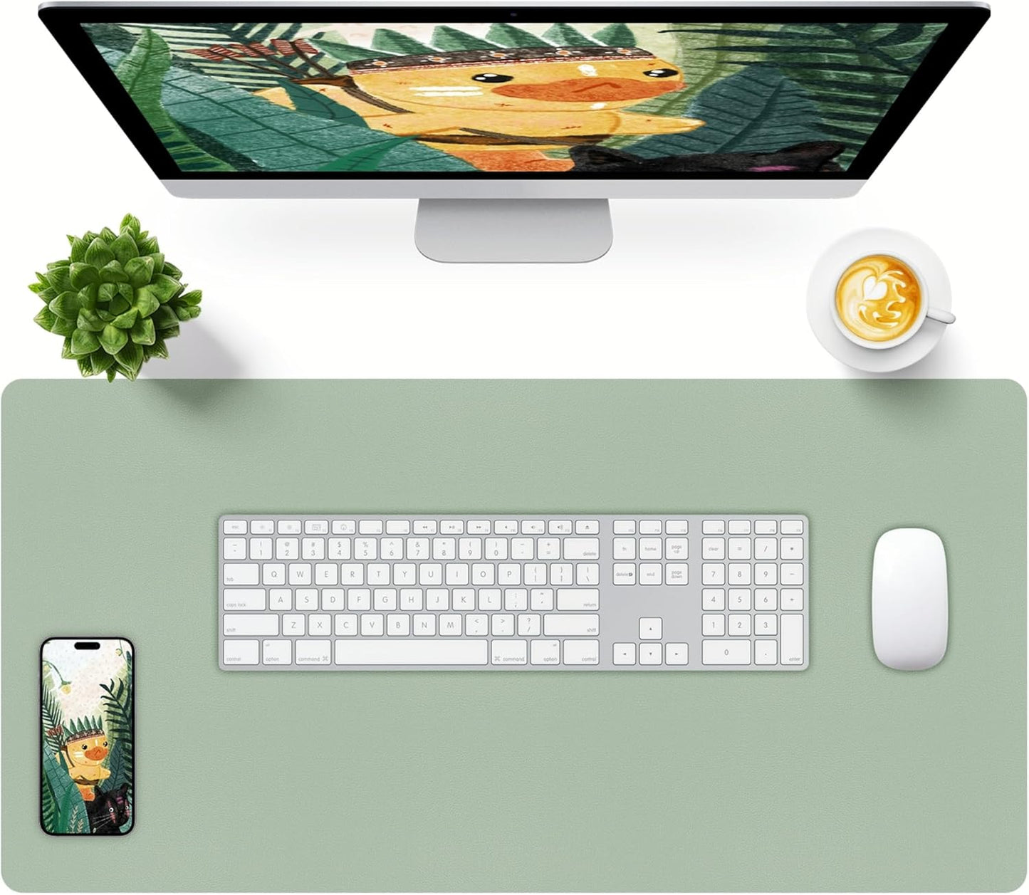 Bloss Leather Desk Mat, Large Mouse Pad, Non-Slip Desk Protector Mat, Leather Desk Blotter, Waterproof Desk Pad for Office Home Decor/Grey Green(31.5×15.7 Inches)