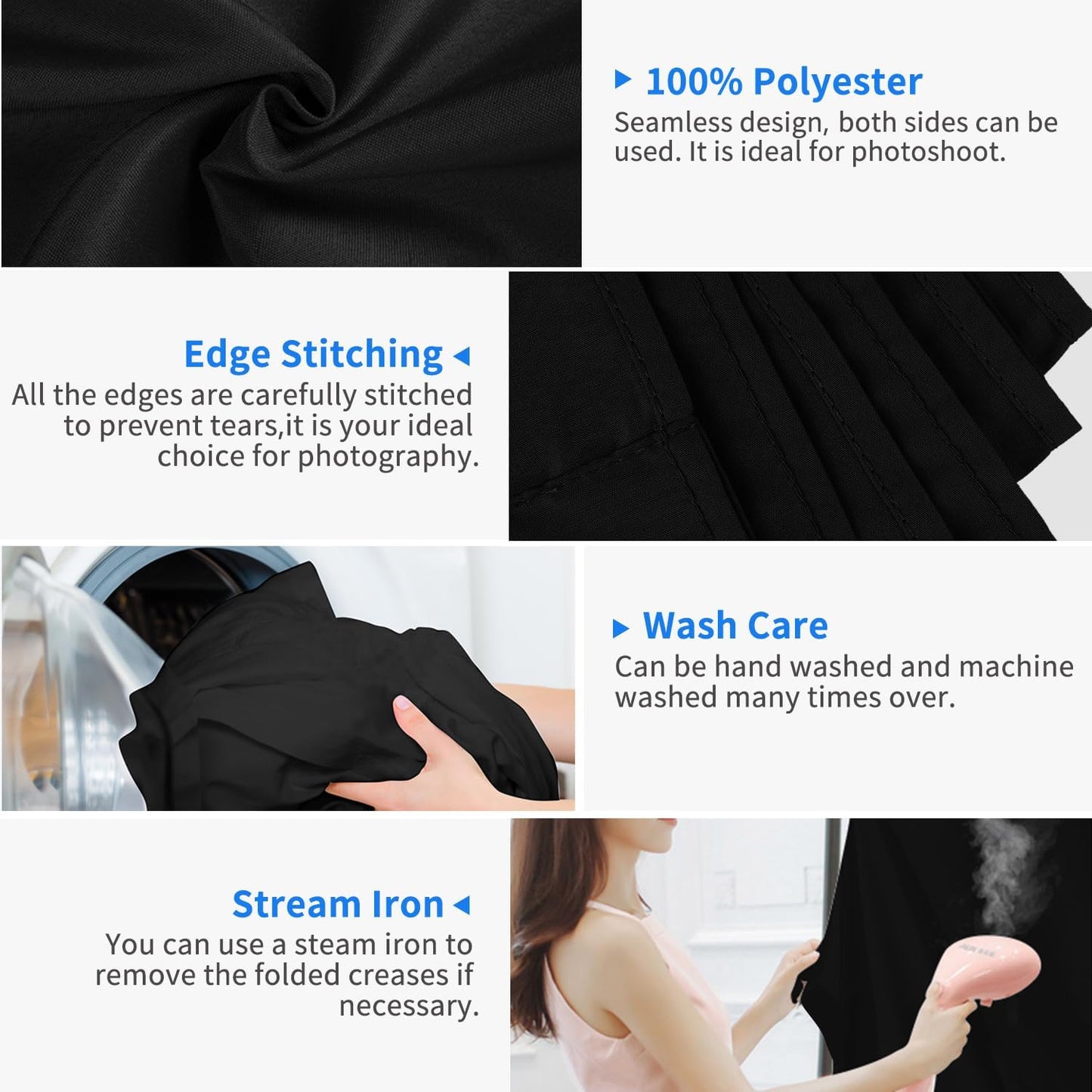 HEMMOTOP Black Backdrop Background,10x20 ft Black Screen for Photoshoot, Photo Backdrop Cloth for Party, Photography, Photo Video Studio and Television (Backdrop only)