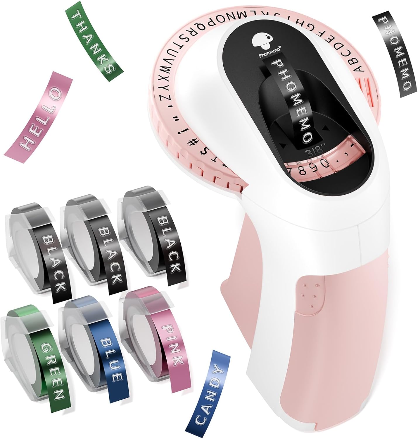 Phomemo Embossing Label Maker Machine, Retro Embossed Label Maker, Old School Embosser Labeler with 6 Rolls 3D Embossing Label Waterproof for Kid DIY Home School Supplies Office Organization, Pink