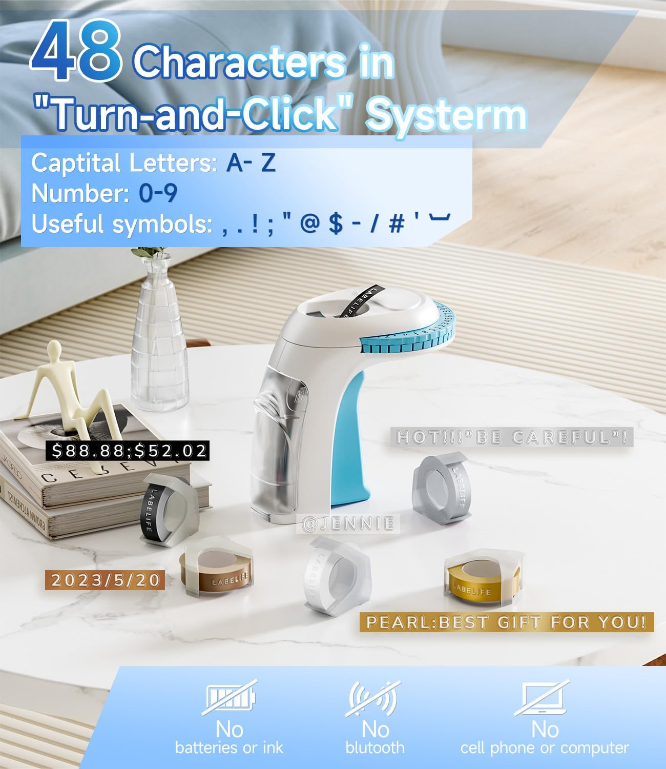 Labelife Embossing Label Maker Machine with Tapes,Omega S Vintage Embossed Label Maker,Retro Embossing Machine with 3 Rolls 3D Embossing Label Tapes Waterproof for Home Office Kids DIY Crafting, Blue