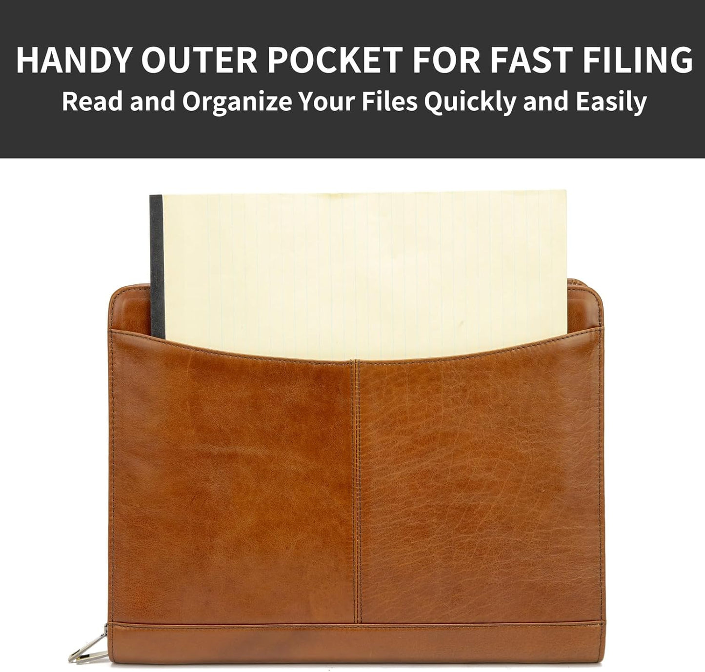 Personalized Genuine Leather Portfolio with Front Pocket for Men and Women, Custom Engraved Zippered Padfolio Binder for 8.5 x 11 Legal Pad Notebook, Professional Laptop Case, Brown, Oil Tanned