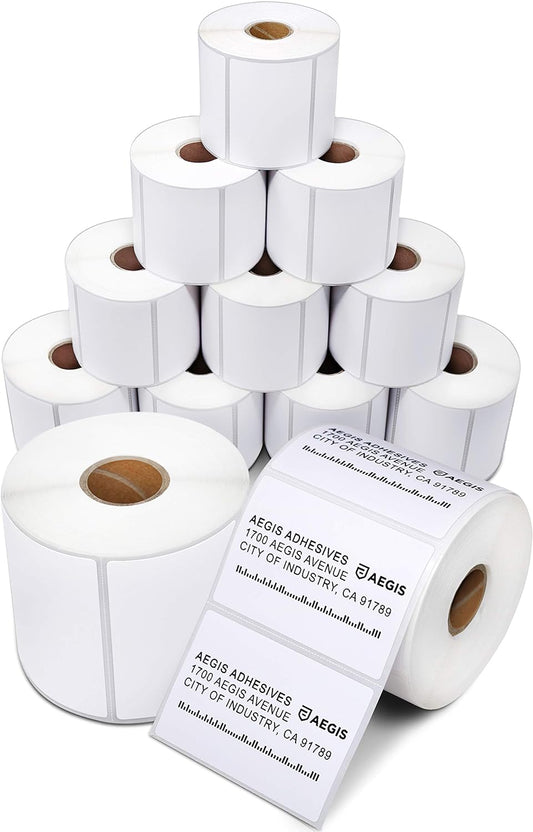 Aegis Adhesives - 3” X 2” Direct Thermal Labels for Shipping, Postage, Perforated & Compatible with Rollo, Zebra, & Other Desktop Label Printers (12 Rolls, 700/Roll)
