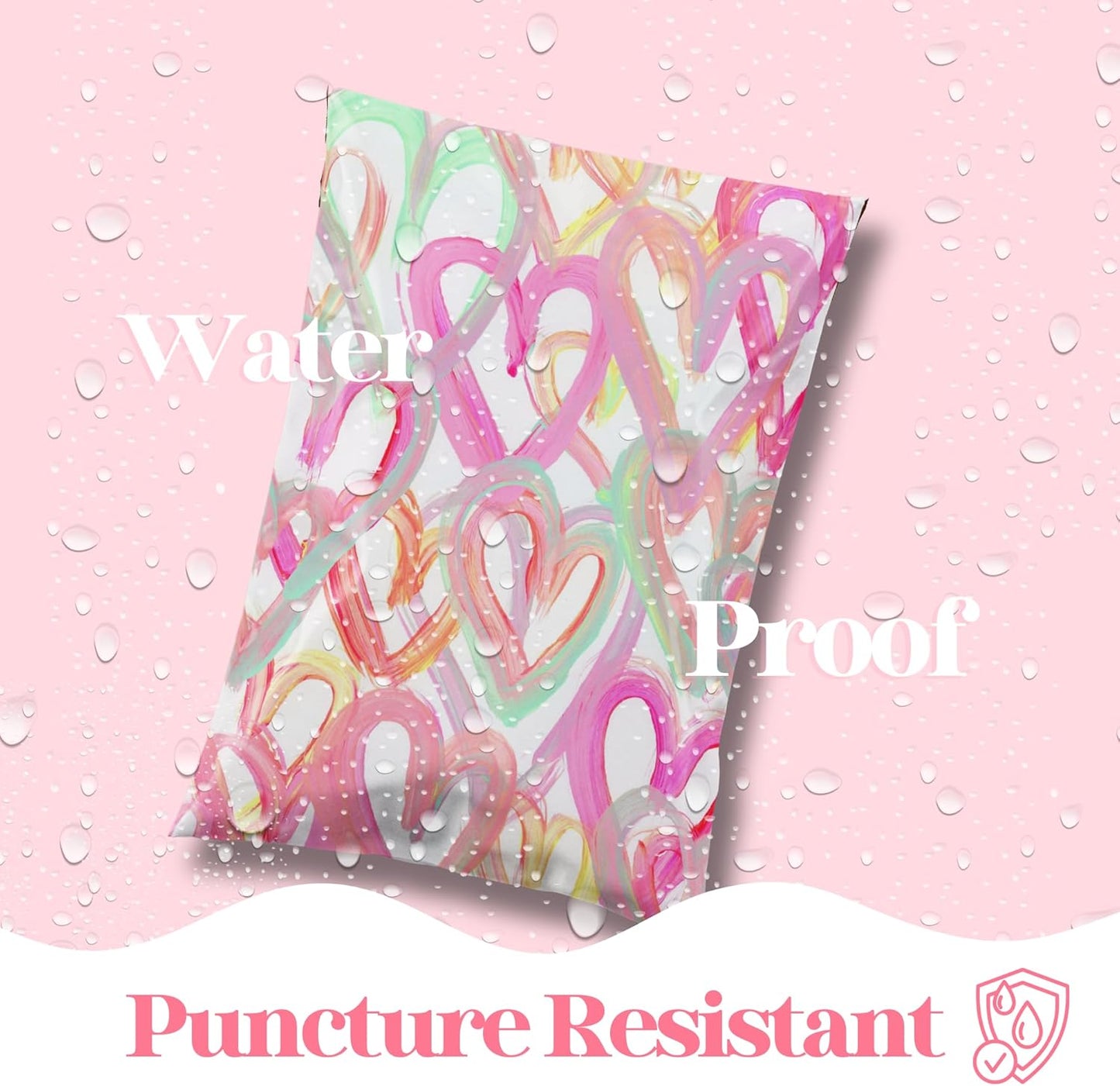 6x9 Designer Poly Mailer 100 Pack Heavy Duty Waterproof Self Seal Shipping Bags for Small Business Large Mailing Envelopes Bulk Tear Resistant Cute Packaging Happy Hearts