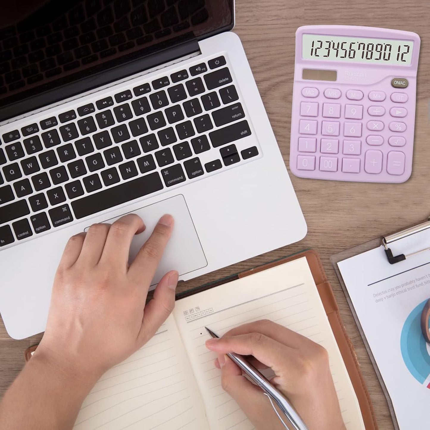 2PC Basic Office Desktop Calculator - 12 Digit Purple LCD Display, Sensitive Buttons, School & Office Supplies