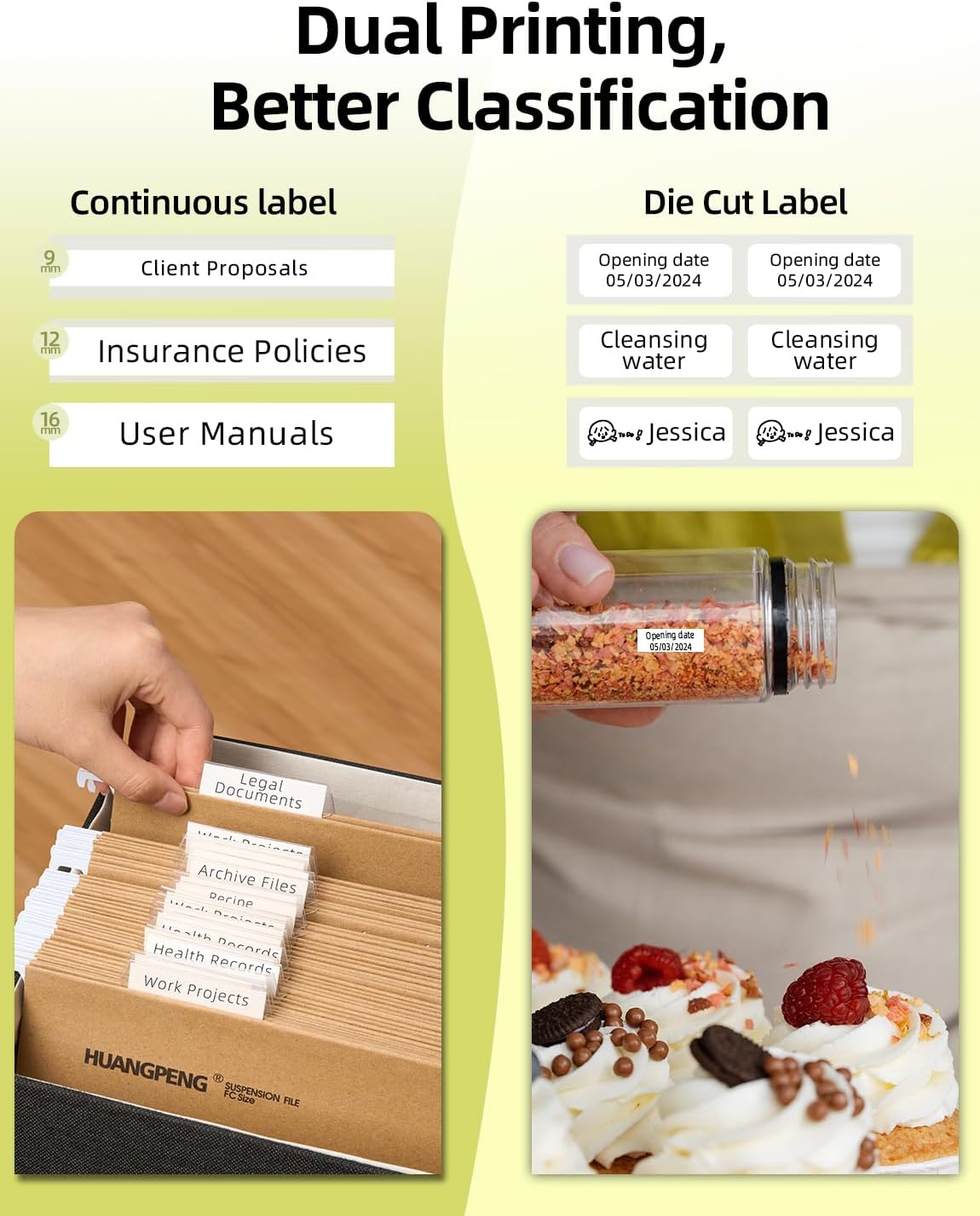 Makeid L1 Label Maker Machine with Tape - Portable & Rechargeable Label Makers Compatible with 9 12 16mm Waterproof Tape - Mini Bluetooth Labeler for Organizing Office Home School (Green Tape)