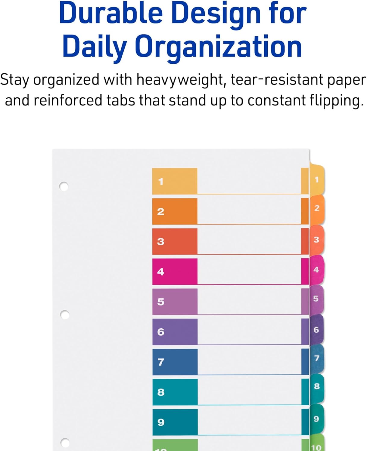 Avery Dividers for 3 Ring Binders, 10 Tabs per Set, Customizable Table of Contents, Multicolor Tabs, Great for Organizing Reports, Projects, and More (3 Sets of 11072)