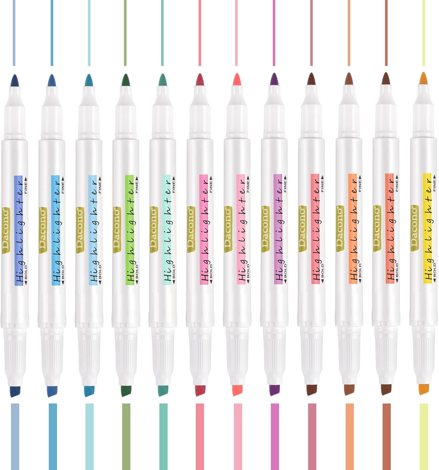 Highlighter Double Ended, 12 Pcs Pastel Colors Dual Tips Marker Pen, No Bleed Dry Fast, Chisel and Fine Tips Assorted Colors for Journal Bible Planner Adults Kids Students Office School