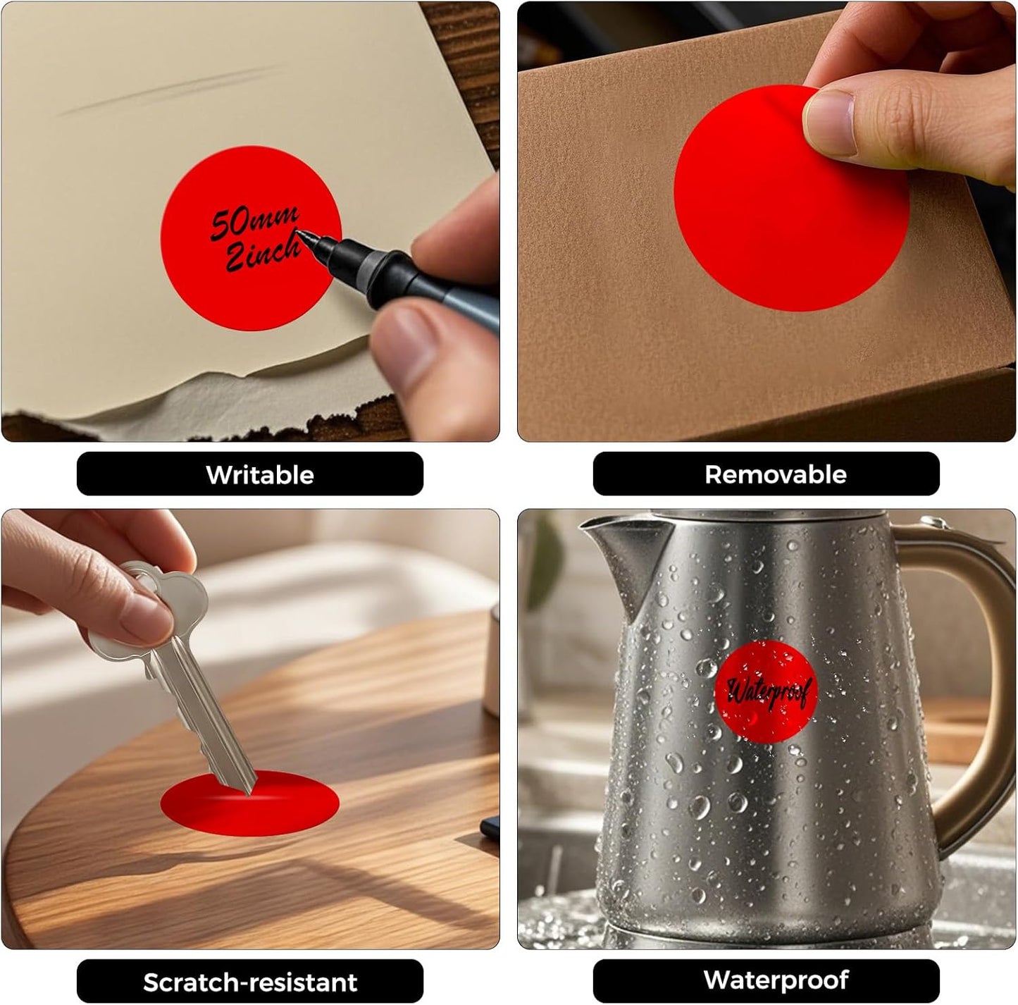 500 PCS Round Stickers 2 Inch Vinyl Red Dot Sticker Removable Writable Color Coding Circle Colored Labels for Office Inventory Garage Yard Sale Tag