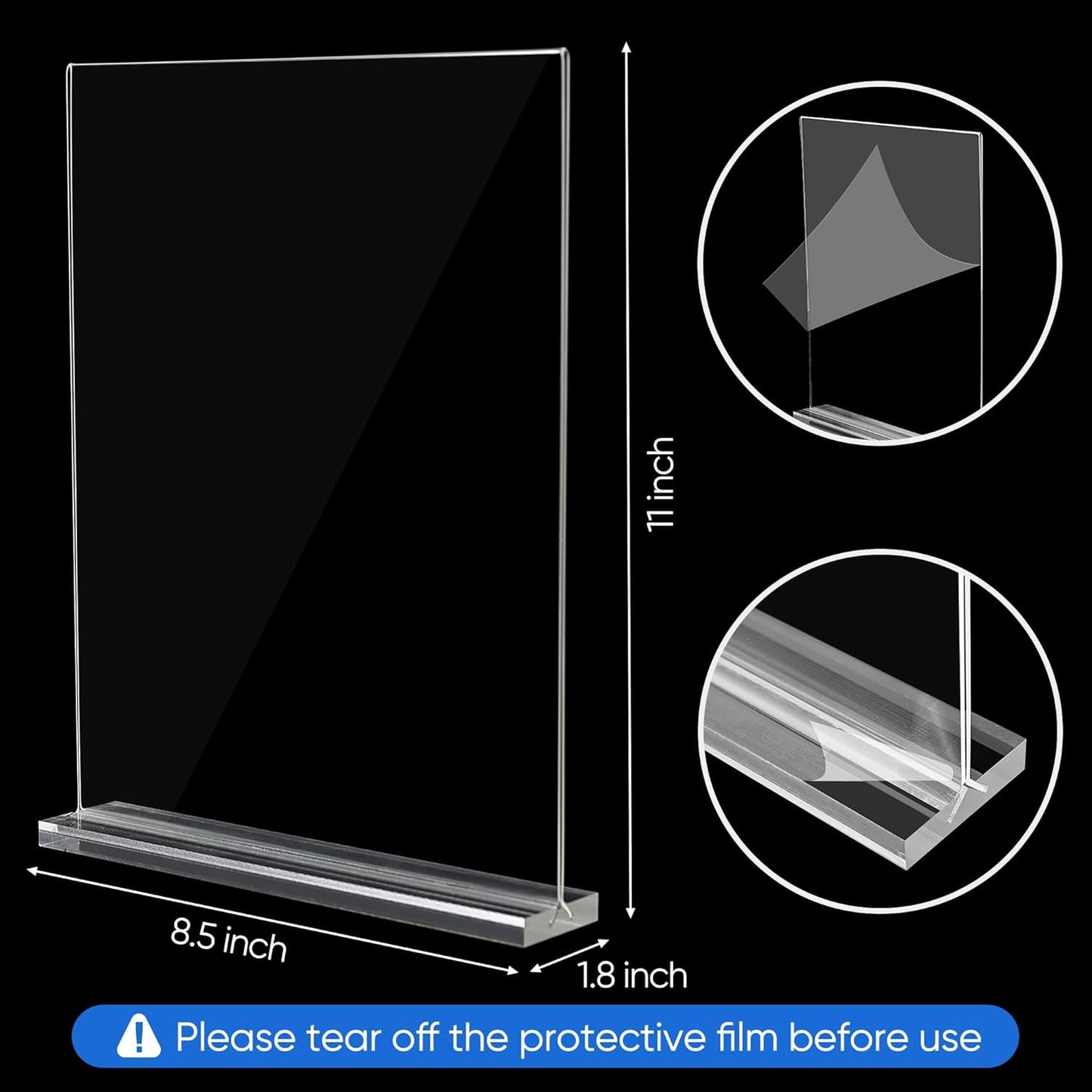 Acrylic Sign Holder 8.5 x 11, 3 Pack Clear Double Side T Shape Acrylic Table Sign Stands for Displaying, Flyer Holder Paper Card Holder for Office Business Store Restaurants