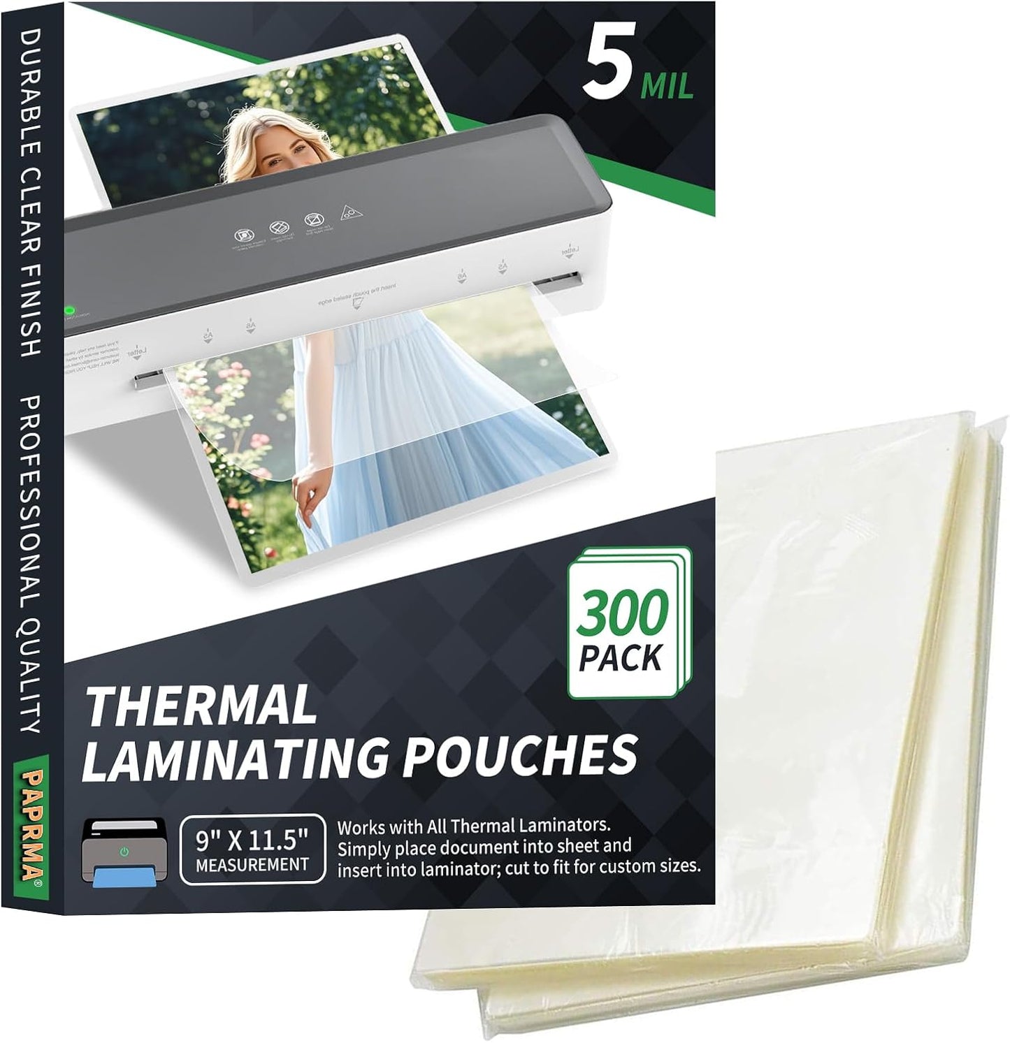 5 Mil Laminating Sheets 300 Packs, Thermal Laminating Pouches Holds 8.5" x 11" Sheets, Clear Laminator Plastic Paper 9 x 11.5 Inches - Rounded Corner Letter Size