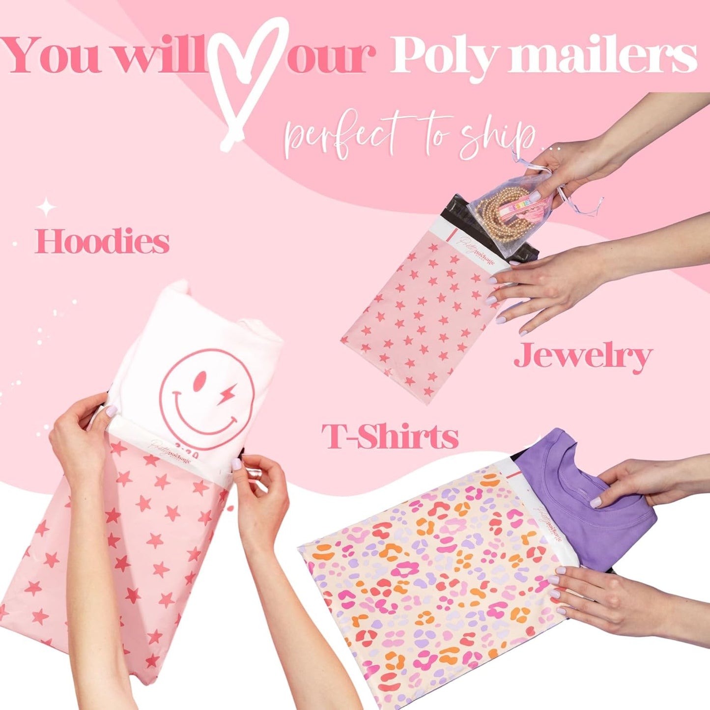10x13 Designer Poly Mailer 100 Pack Heavy Duty Waterproof Self Seal Shipping Bags for Small Business Large Mailing Envelopes Bulk Tear Resistant Cute Packaging Pink Blooms Flowers