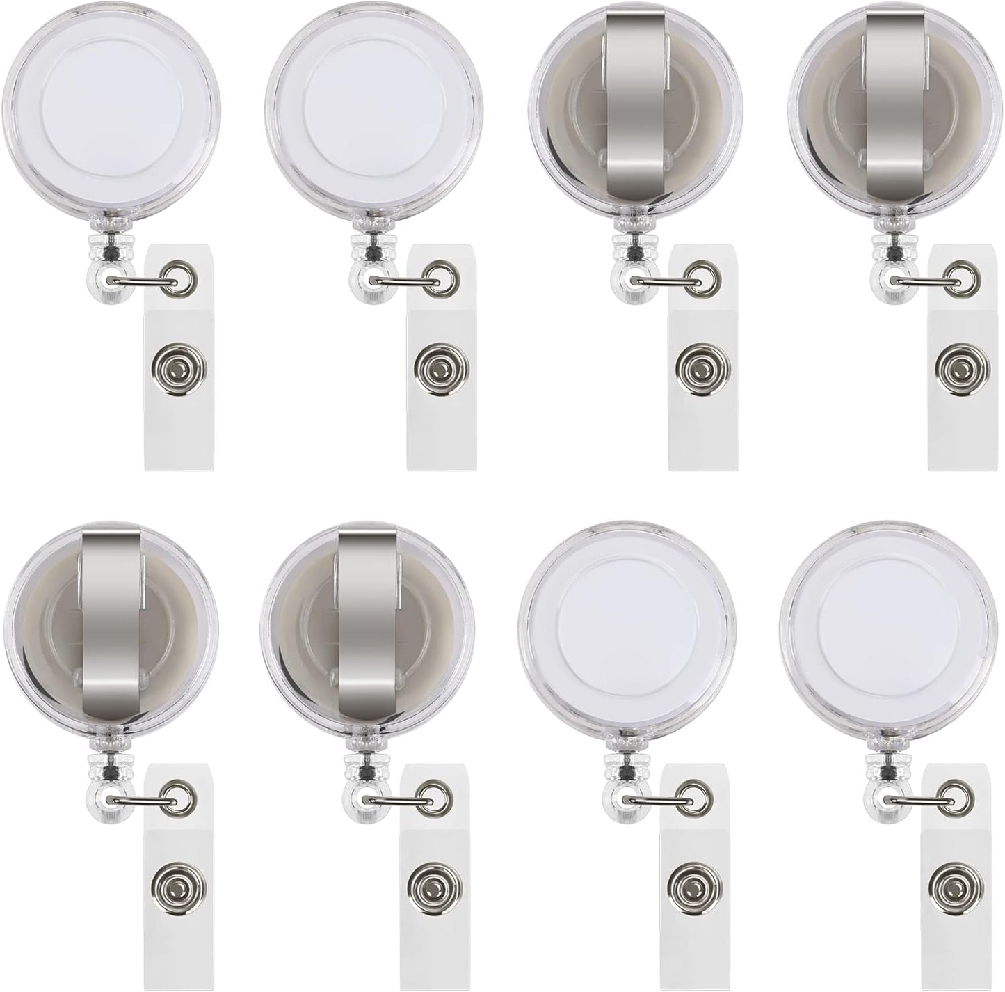 JANYUN 50 Pcs Retractable Badge Reel Clips Holder for Hanging ID Card Name Key Chain (Clear White)