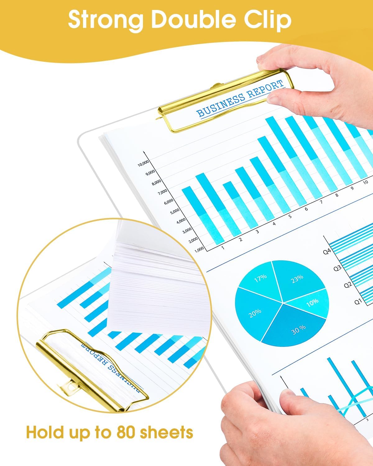 Honagu Acrylic Clear Clipboards, Transparent Plastic Clipboard with Gold Strong Clip Hidden Hanging Hole, A4 Letter Size Clipboards for Nurses, Art Student, Teachers,School & Office Supplies, 1PC