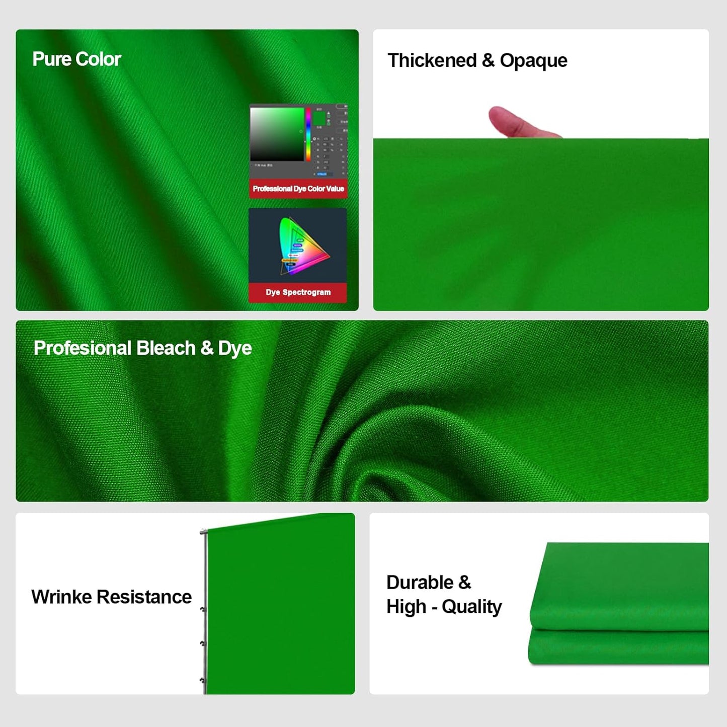 BEIYANG 6 Ft x 10 Ft Photography Backdrop Green Screen, Green Background Non-Reflective Fabric Wrinkle Resistance,Greenscreen Photo Background for Photo Video Chromakey Studio Shooting