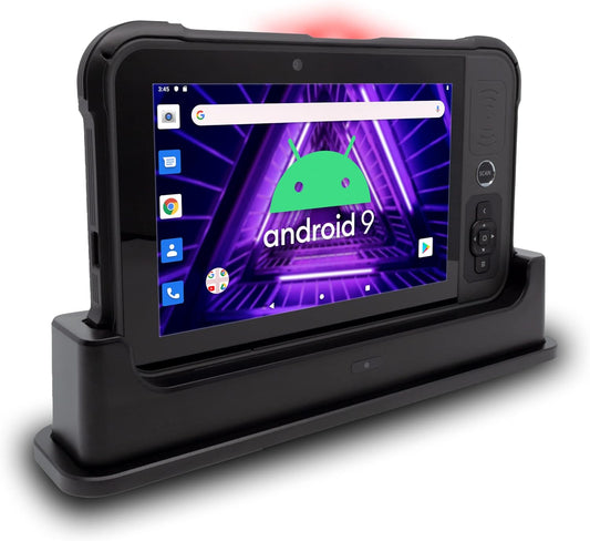 Heavy Duty Android Tablet with Integrated Barcode Scanner, 2D/1D/QR Zebra SE4710 Reader, Android 9, WiFi/GPS/Bluetooth, 8000mAH All-Day Battery (Tablet + Protective Case + Charging Cradle)