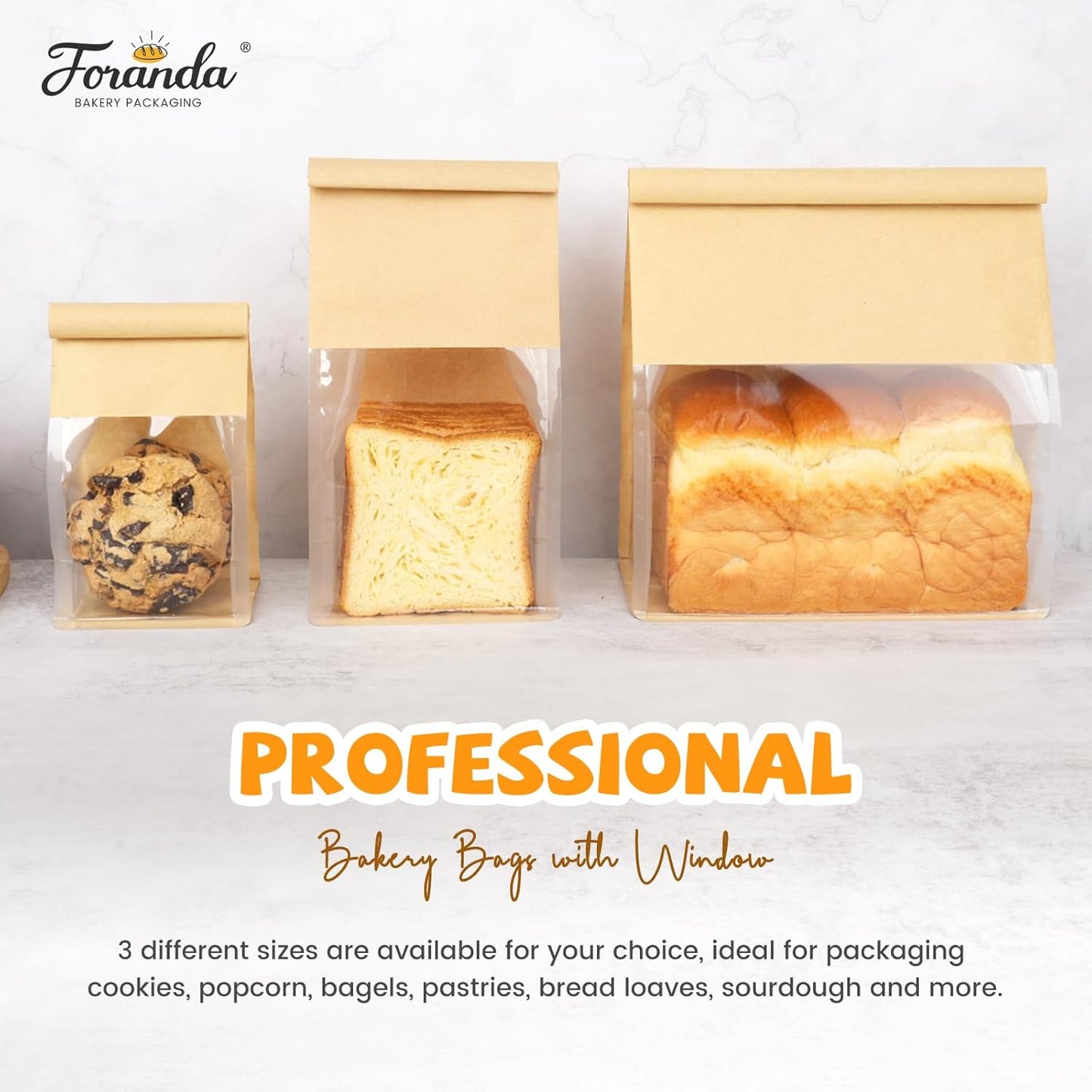 100 Pack Bakery Bags with Window, 5.1x3.9x11 Inches Tin Tie Tab Lock Resealable Bread Loaf Bags for Packaging Homemade Sourdough Bread, Cookies, Bagels, Pastry