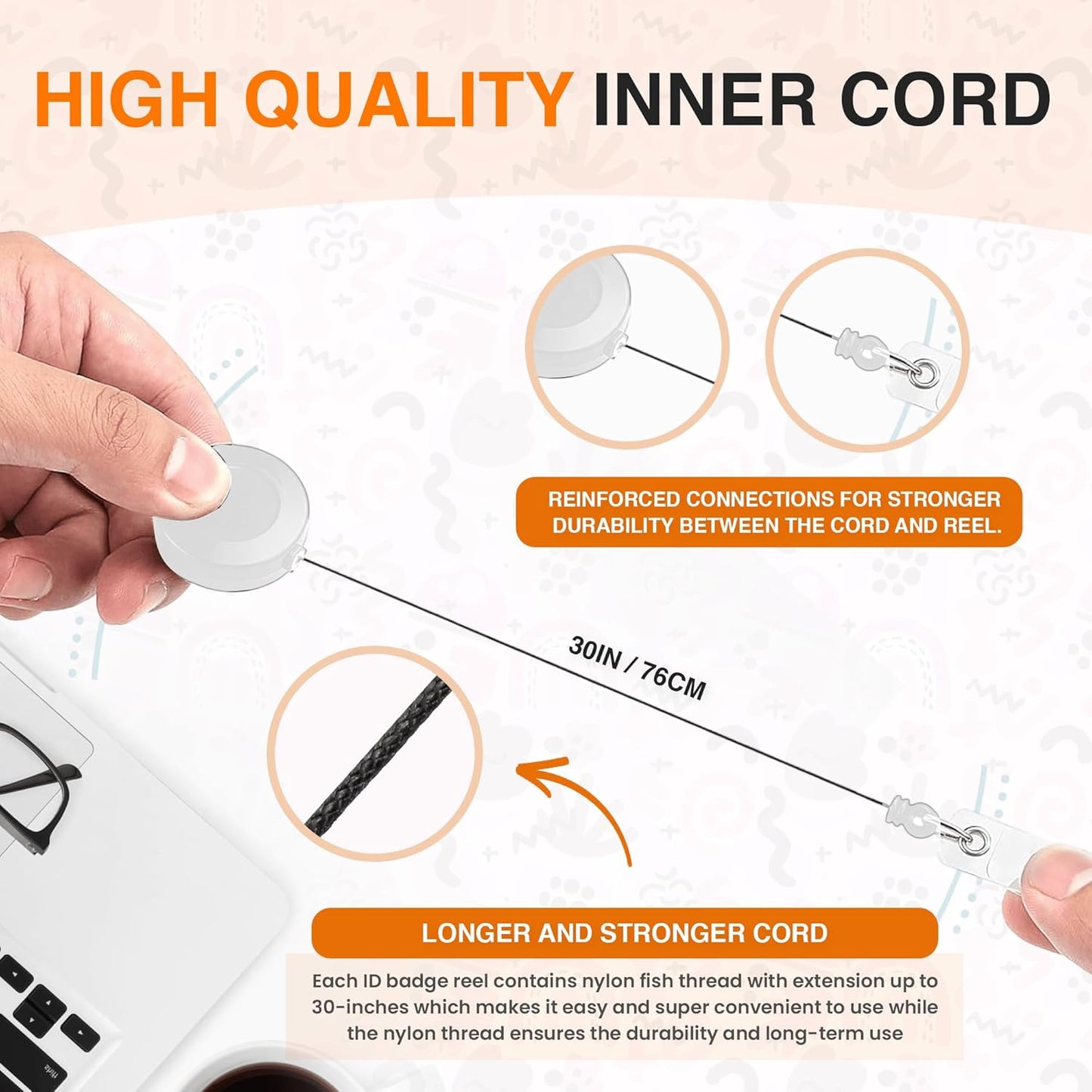 25 Pack Retractable Badge Reels with Clip, Retractable Id Badge Clip with Clear Vinyl Strap & Alligator Swivel, No Twist Dispenser (White)