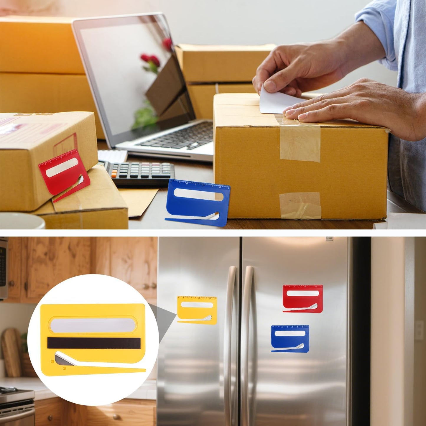 3pcs Magnetic Letter Openers, 3 Colors Envelope Opener Slitter Mail Cutter Tool with Scale and Magnifier with Transparent Storage Case for Women Package Home Office Supplies(Red, Yellow, Blue)