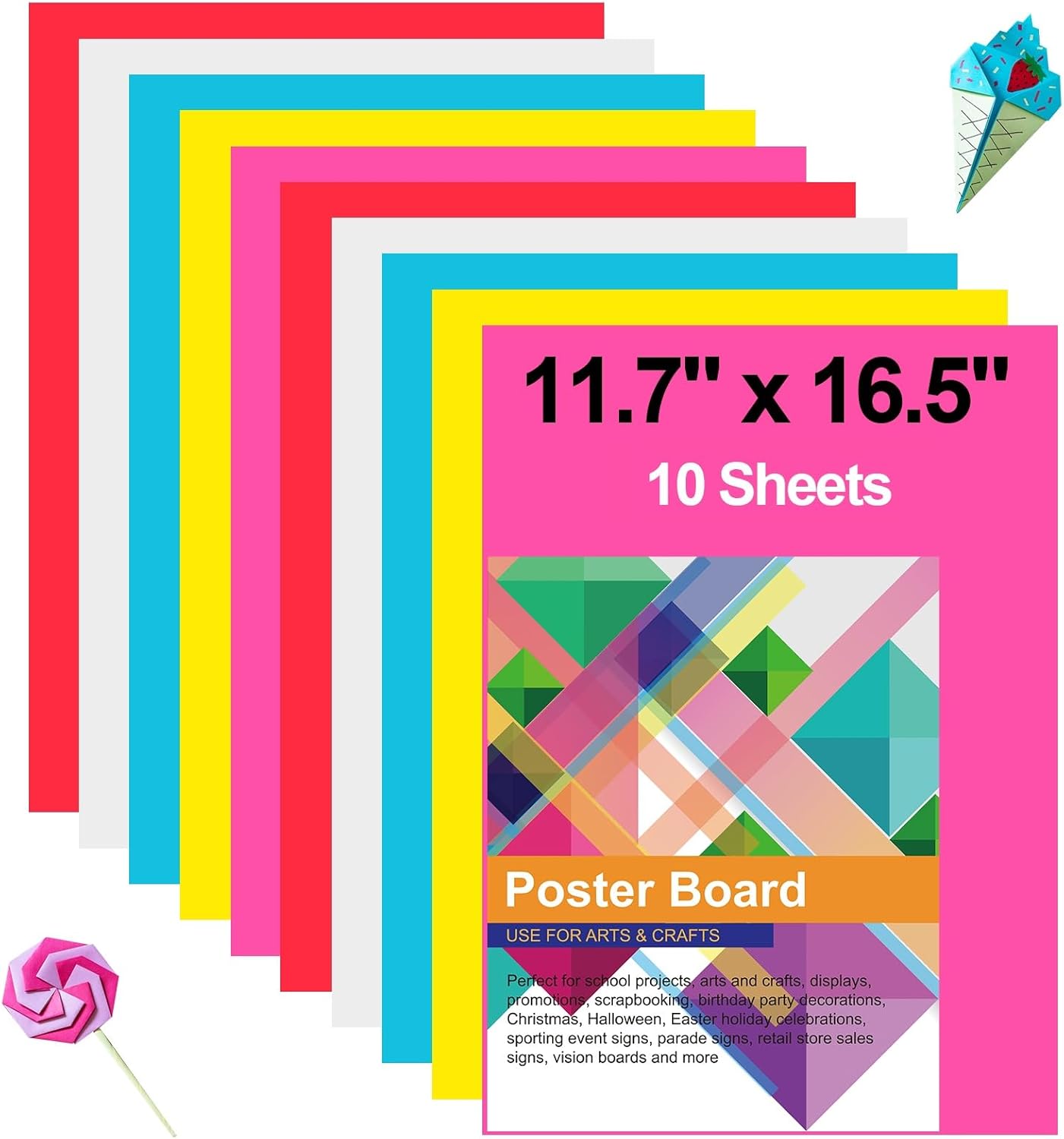 10 Pcs Poster Board Colorful Paper 11.7x16.5, ROOKEA Vision Boards Bulk Blank Graphic Display Posterboard Card Paper for Kids School Classroom Arts Craft Projects Drawing Scrapbooking