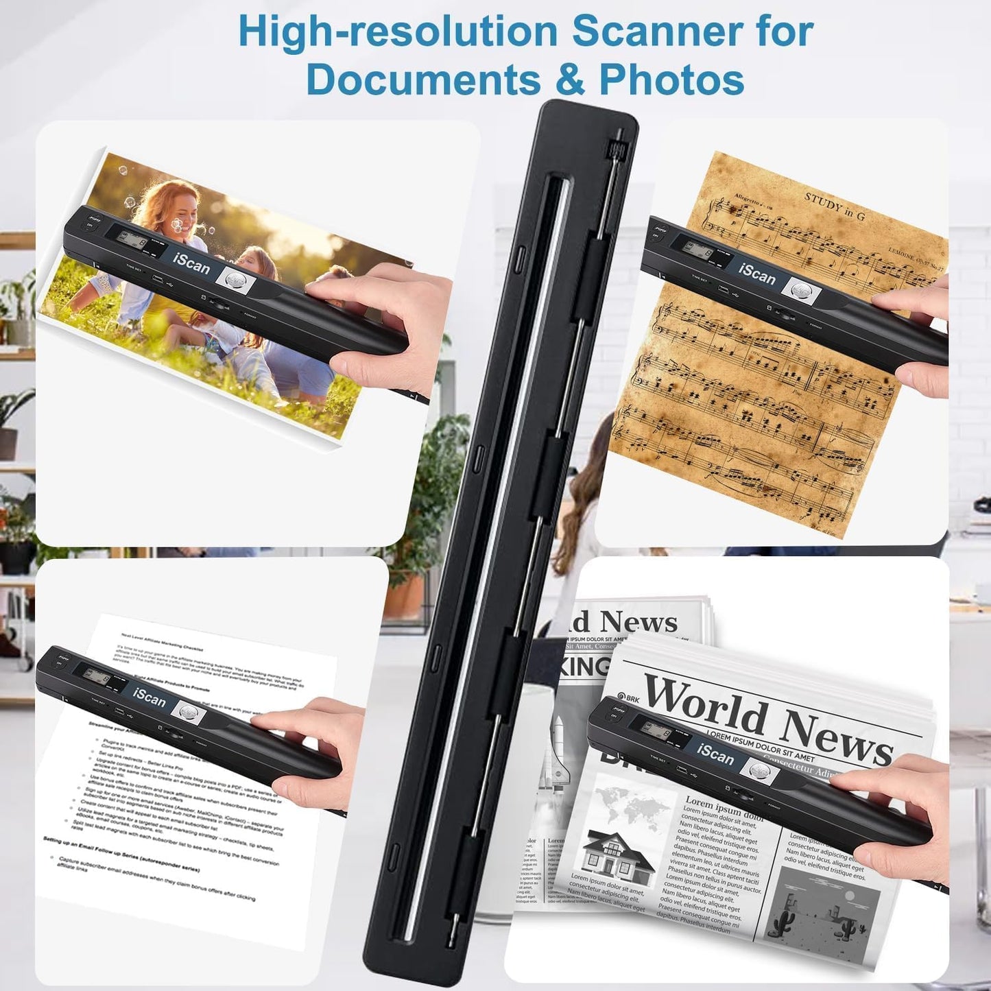 Portable Scanner, Photo Scanner for A4 Documents, Scanners for Computers, Document Scanner in 900 Dpi with 16G SD, Uploads Images to Computer Via USB Cable, Needn't Driver, JPG/PDF