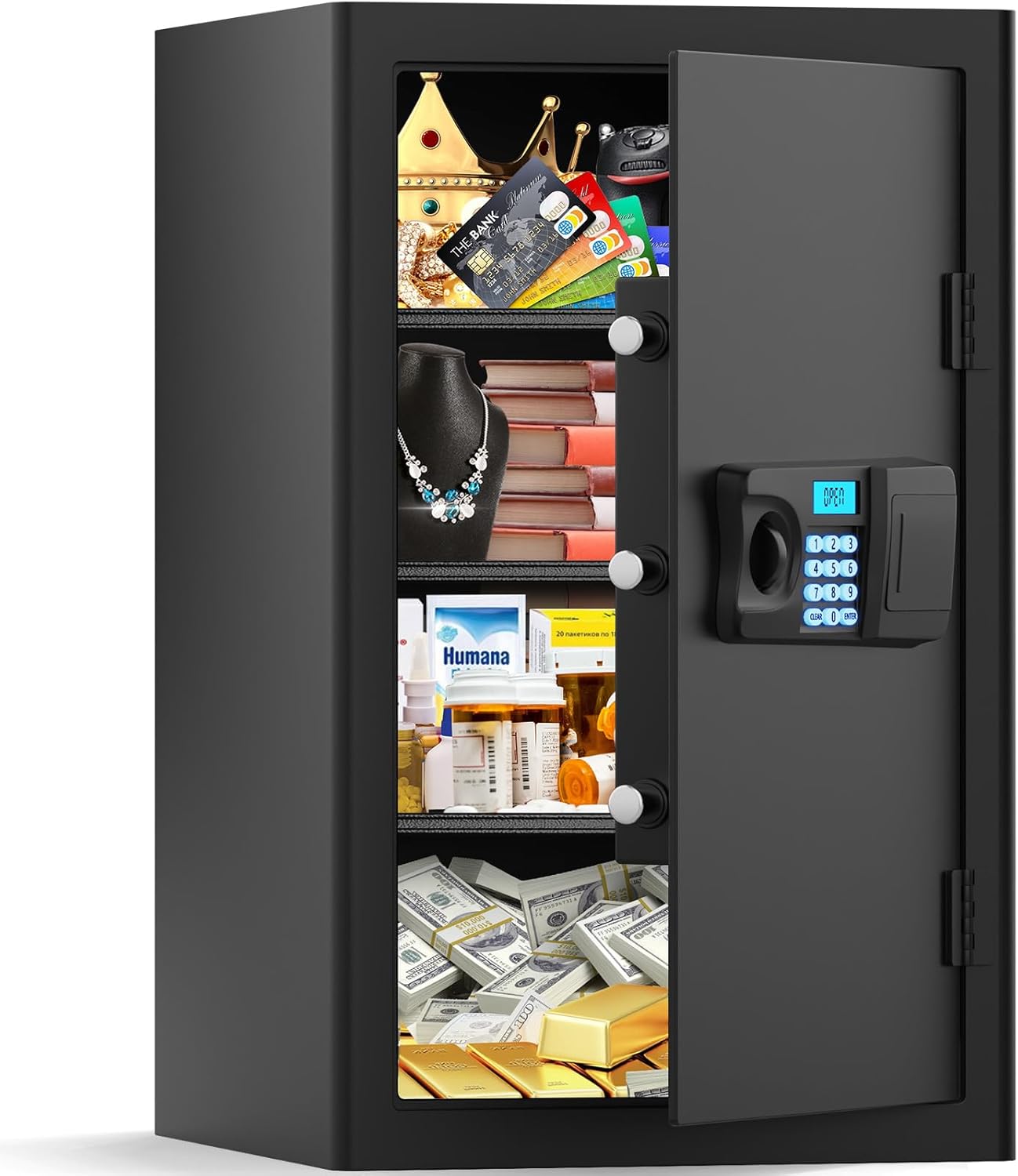 5.0 Cubic Large Home Safe Fireproof Waterproof, Digital Security Fireproof Safe Box with Combination Lock, Alarm Systerm and Removable Shelf, Fire Safes for Home Document Money Valuables