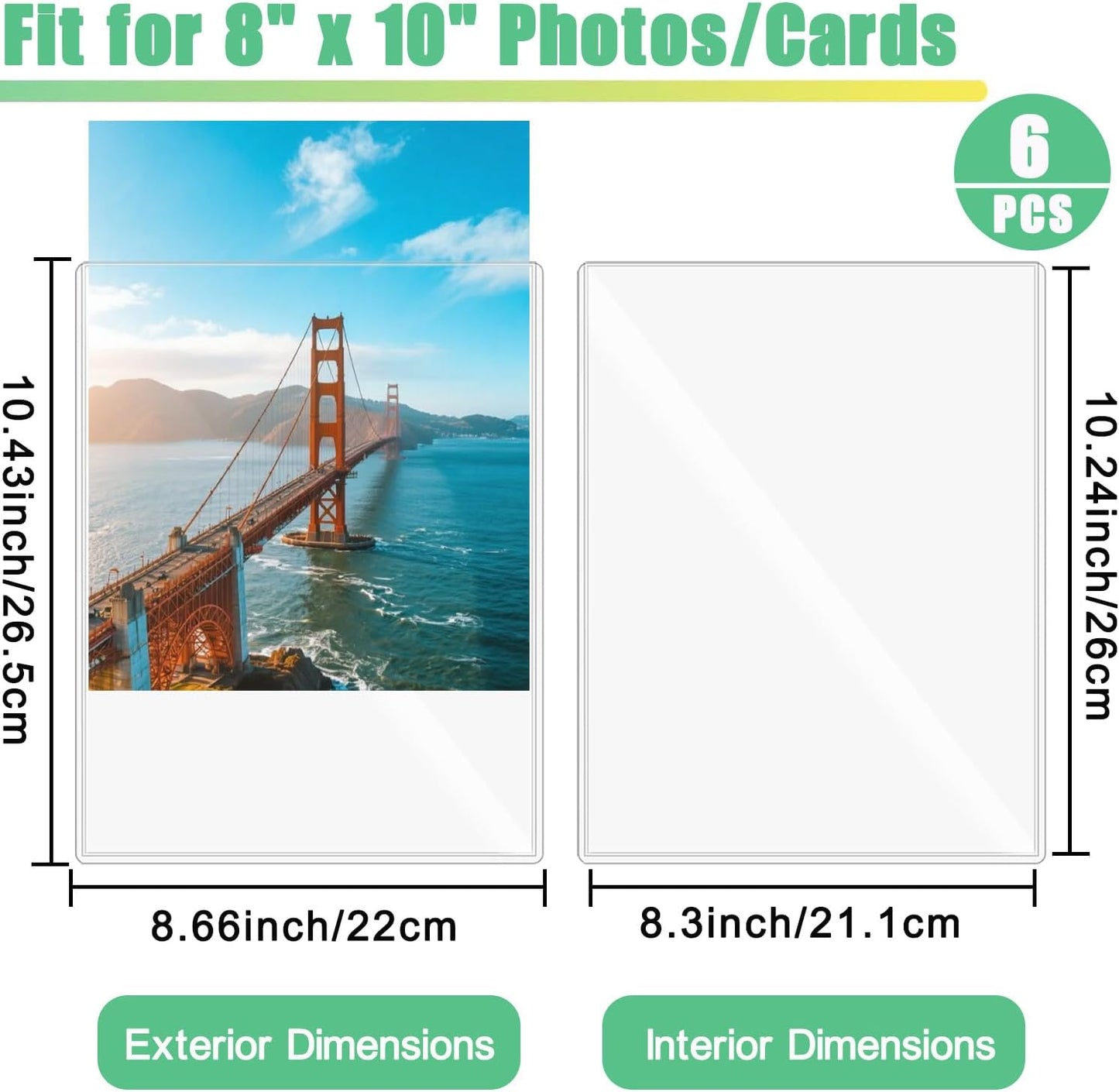 6PCS 8" x 10" Clear Rigid Card Sleeves – Waterproof Hard Plastic Protectors for Postcards, Prints, Photos, Trading & Sports Cards – Top Load Jumbo Sheet Holders