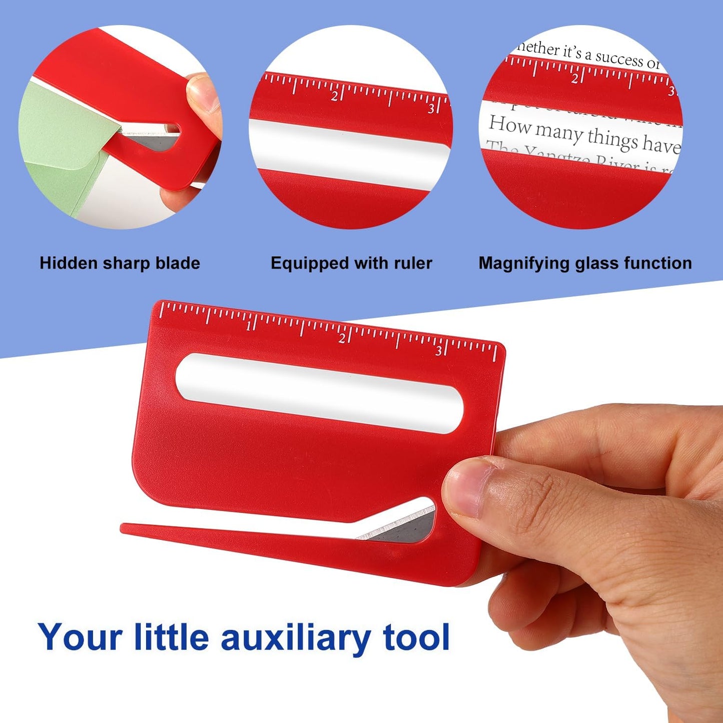 3pcs Magnetic Letter Openers, 3 Colors Envelope Opener Slitter Mail Cutter Tool with Scale and Magnifier with Transparent Storage Case for Women Package Home Office Supplies(Red, Yellow, Blue)