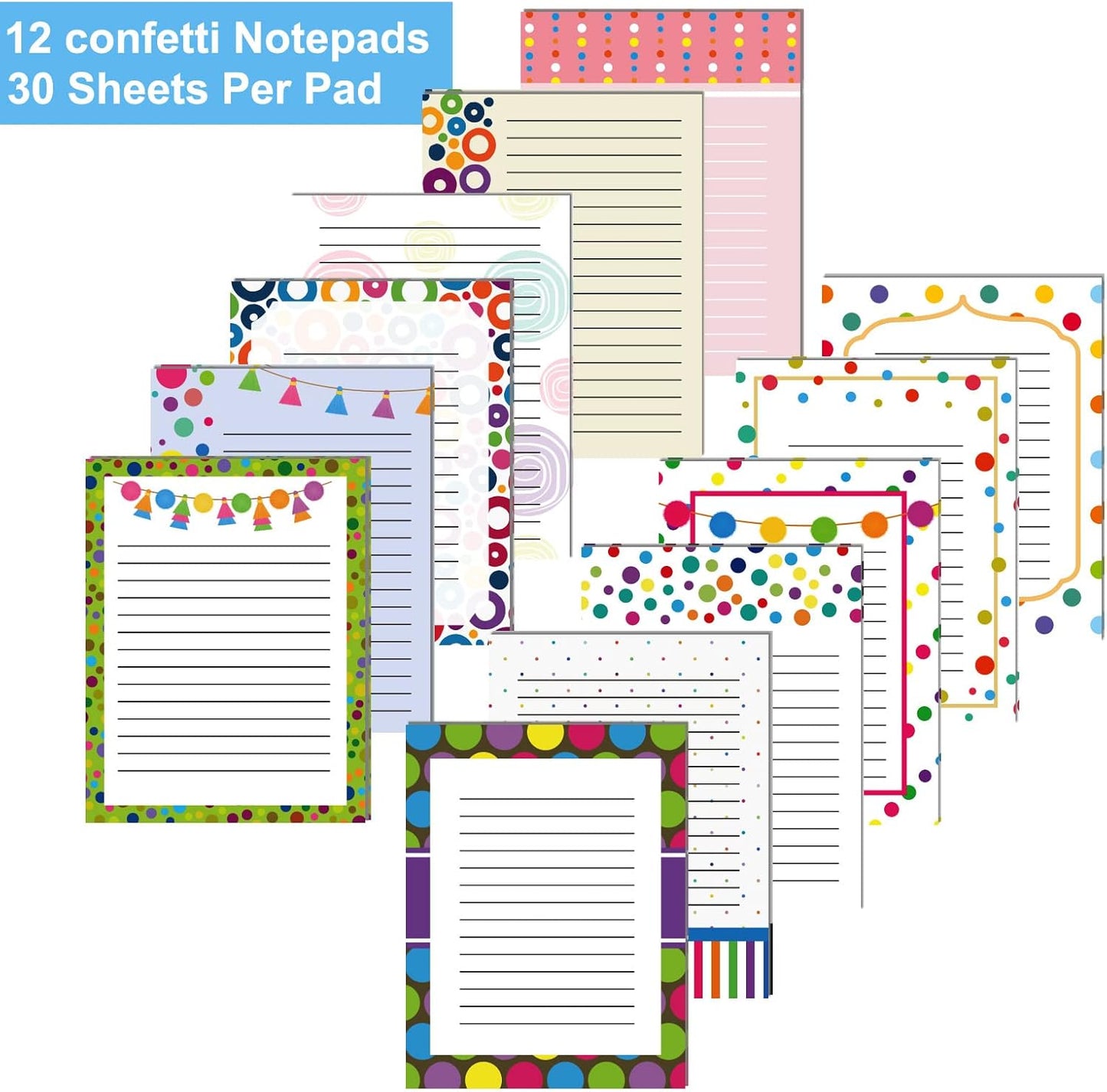 12 Pcs Confetti Small Note Pads Back to School Cute Lined Stick Pad 3 x 4 Inch Decorative Memo Colorful Teacher Notepad Shopping List Appreciation Gift for Office Student, Each with 30 Sheet