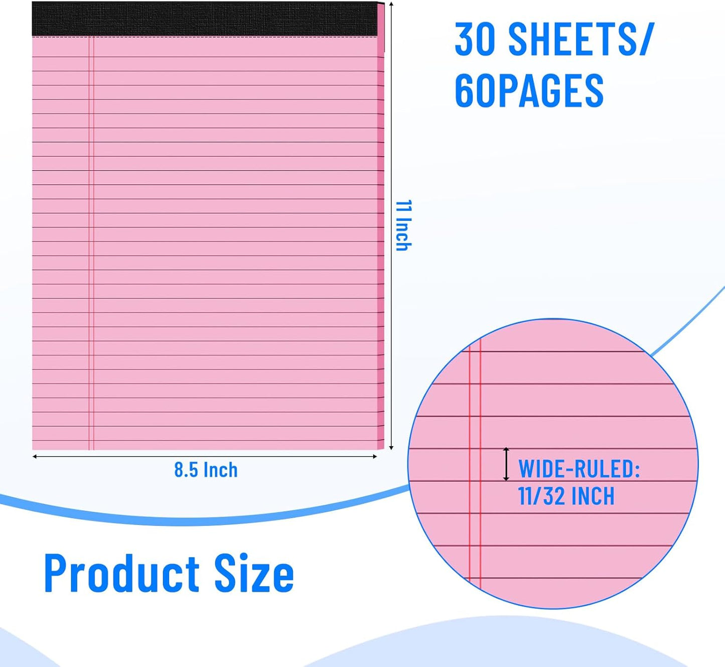 3pcs Legal Pads 8.5 x 11, Notepads 8.5 x 11 Inch, Pink Note Pads Clear Print Writing Pads of Paper, Memo Pads , Perforate Legal Notepads Paper , Wide Ruled Lined with Sturdy Back,30 Sheets/Pack